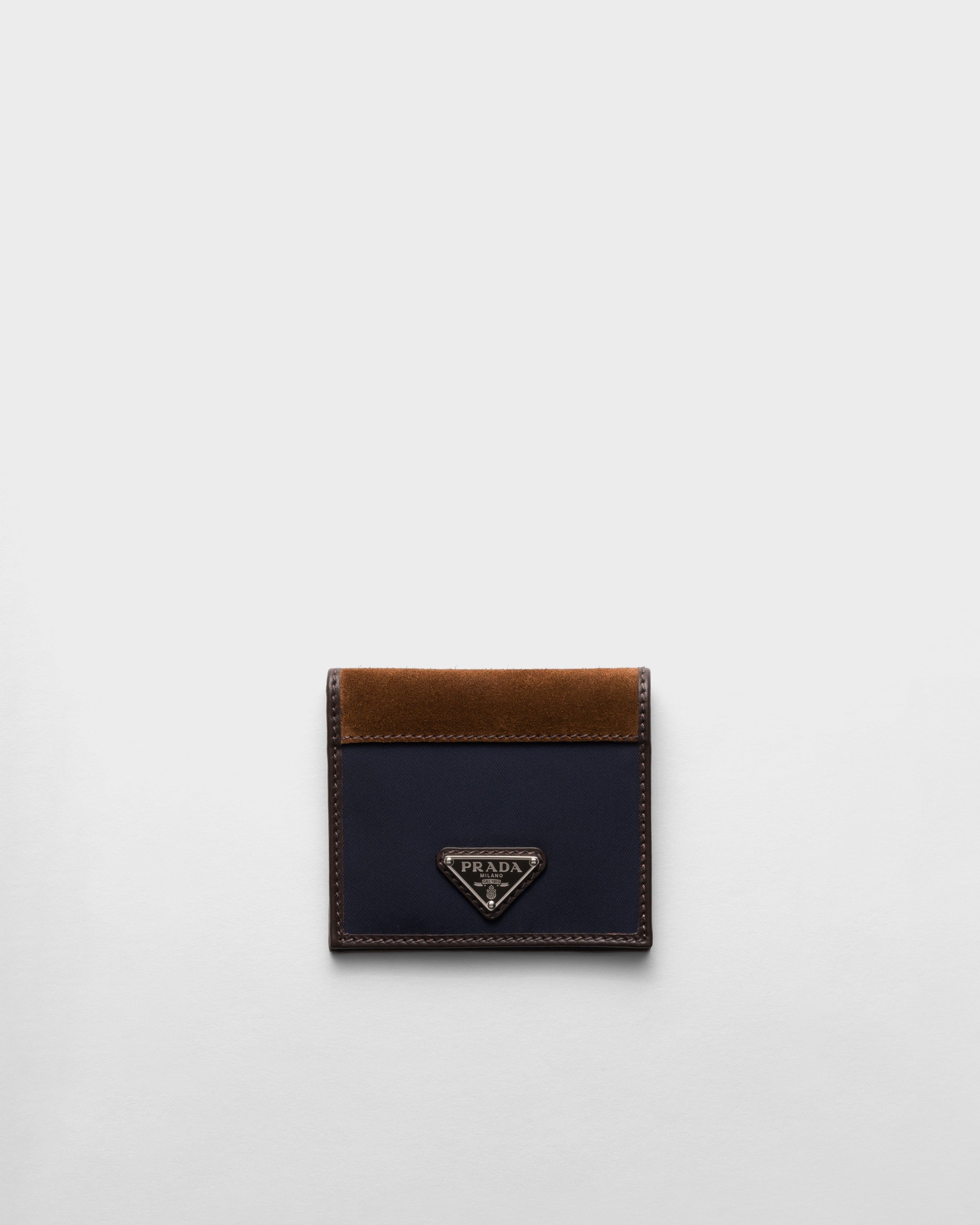 Re-Nylon and leather wallet Blue/Coffee