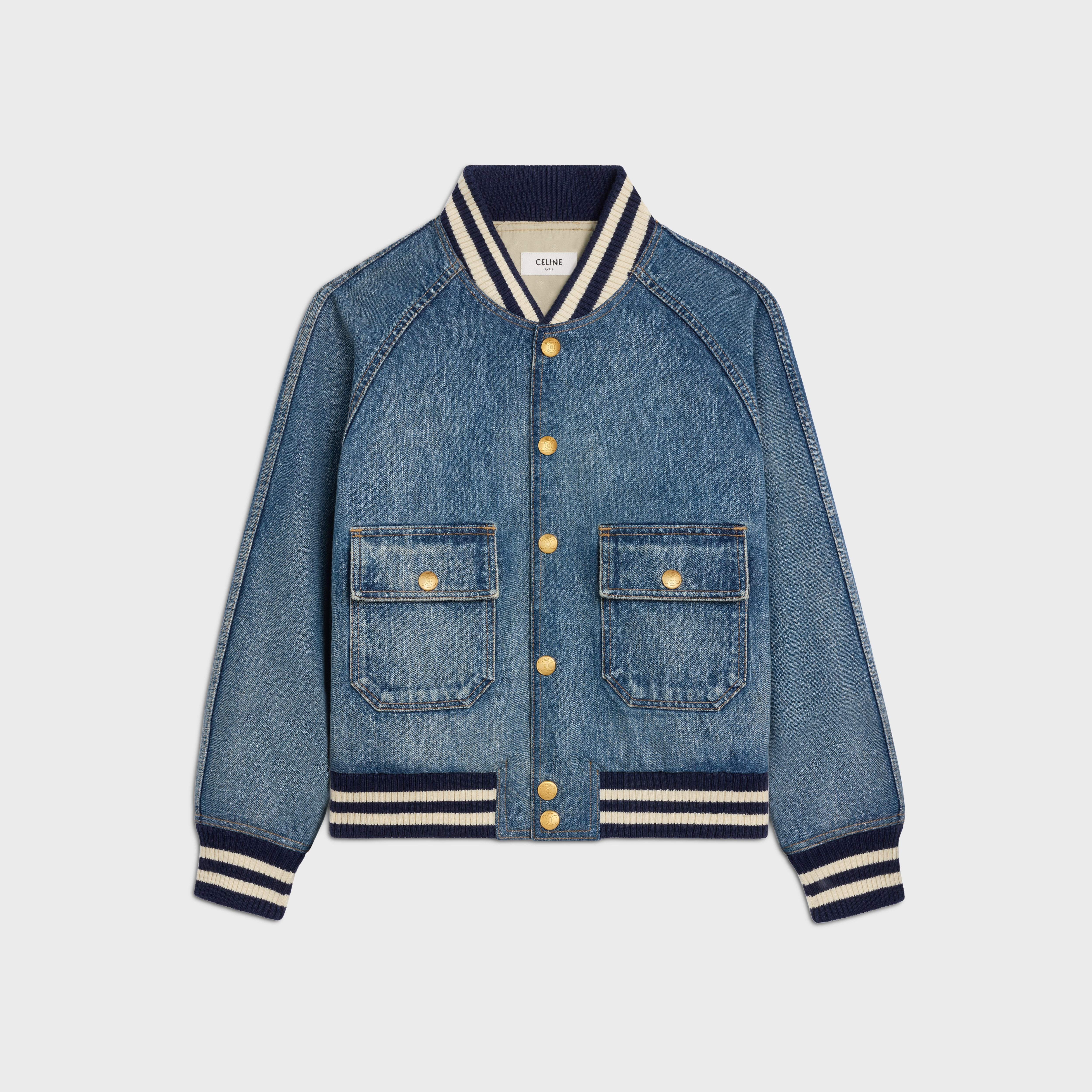 CELINE TEDDY JACKET IN CLEAN OCEAN BREATHE WASH DENIM - CLEAN OCEAN BREATHE