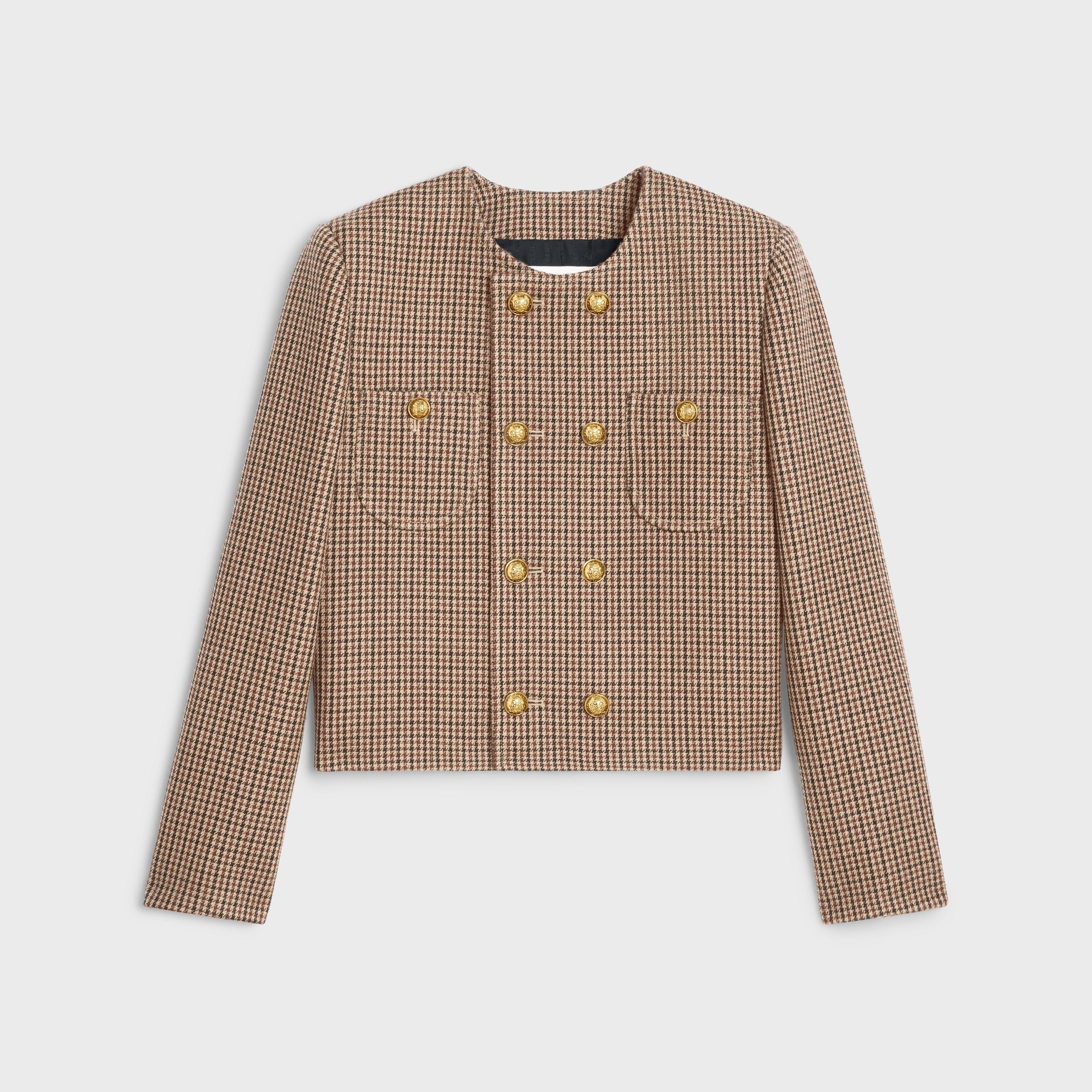 CHELSEA JACKET IN DOUBLE HOUNDSTOOTH WOOL - BORDEAUX / BEIGE / BLACK