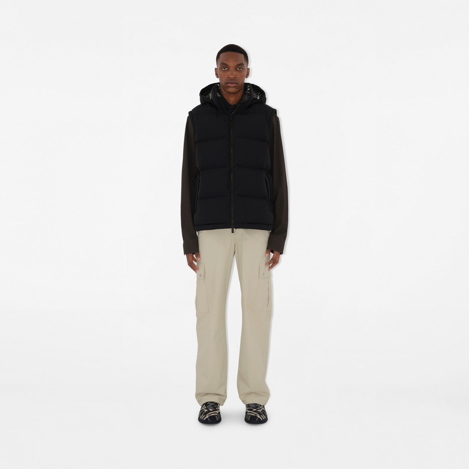 Detachable Sleeve Nylon Puffer Jacket - Black/snug