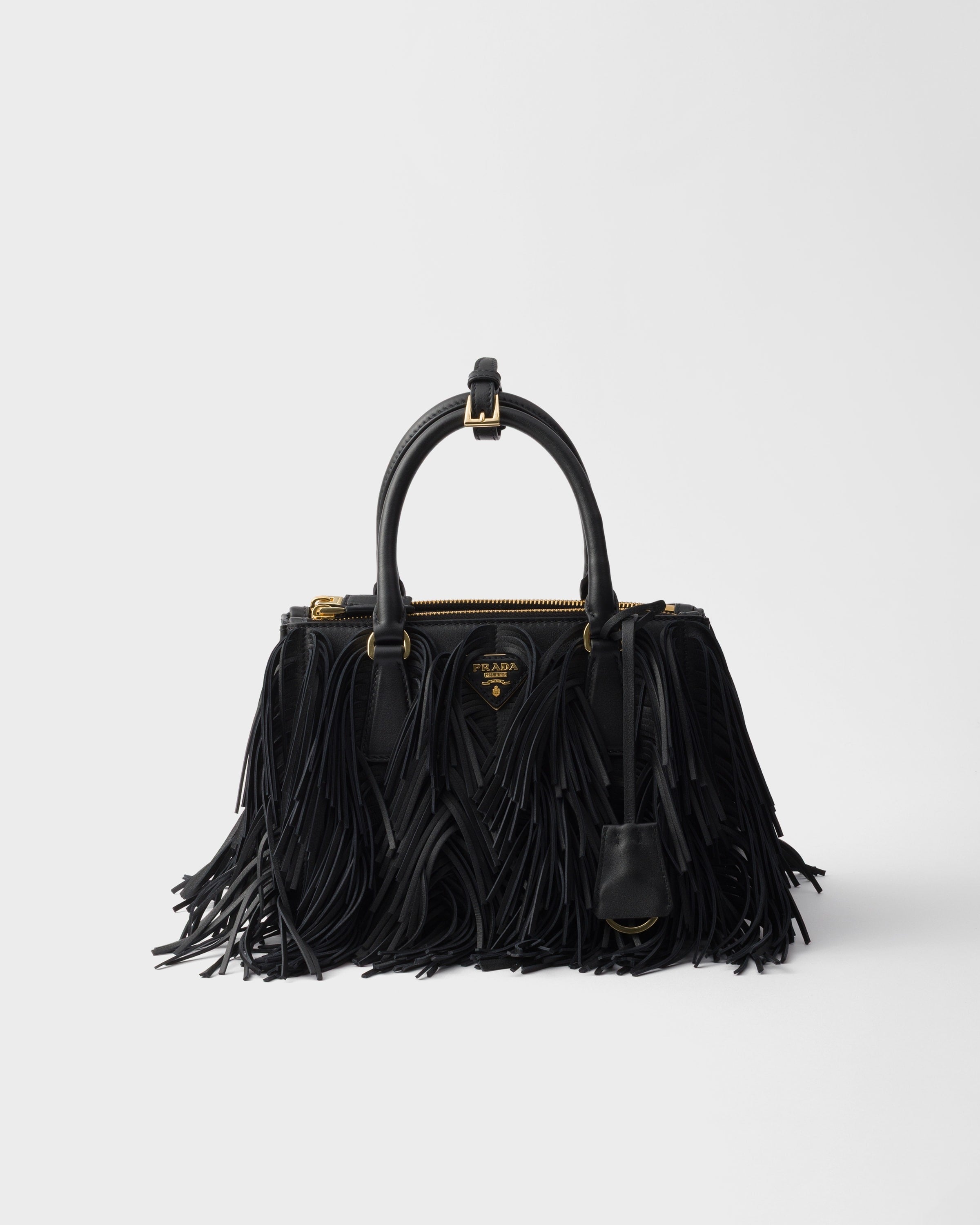 Prada Galleria small leather bag with fringe Black