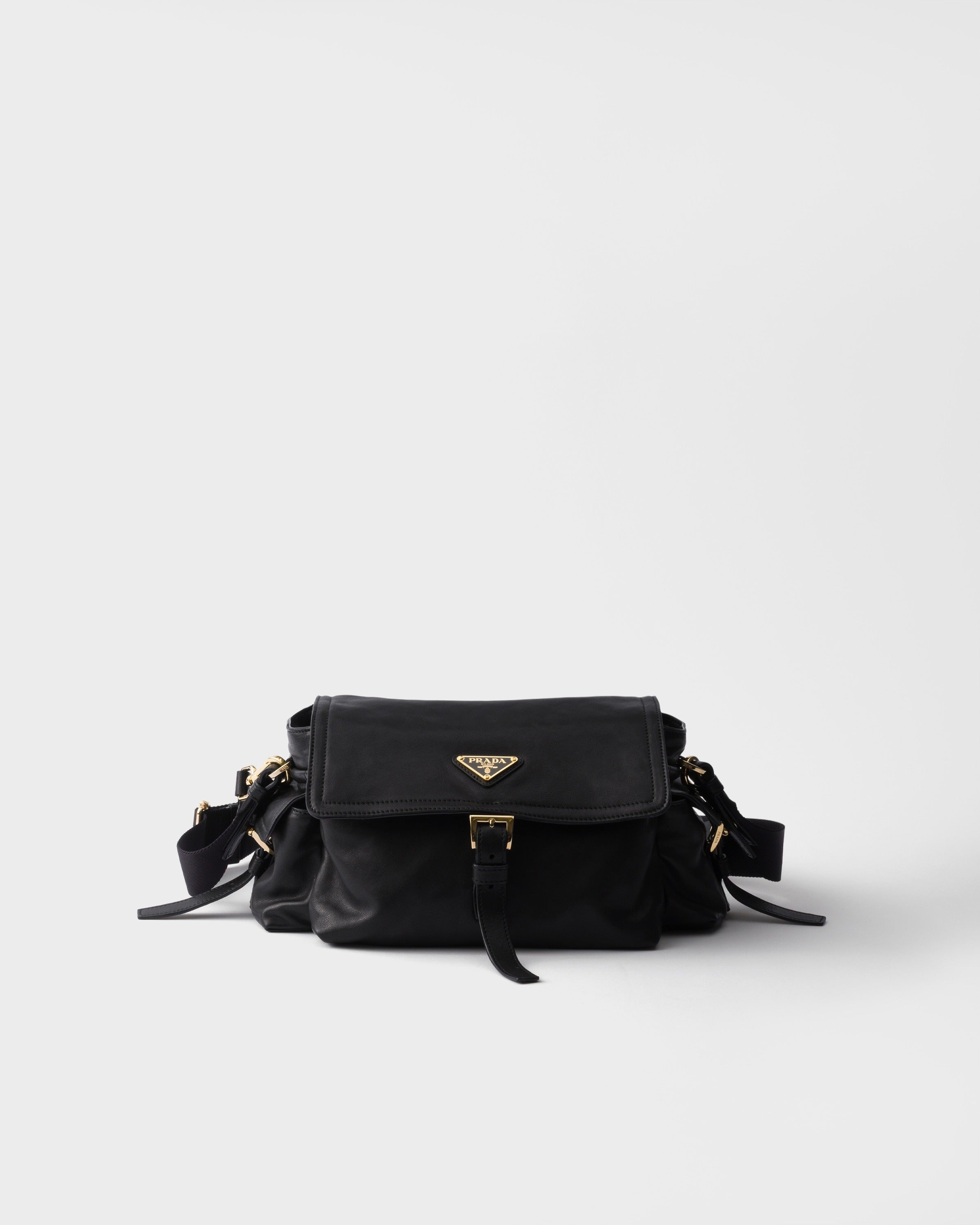 Medium Prada Explore nappa leather shoulder bag with flap Black