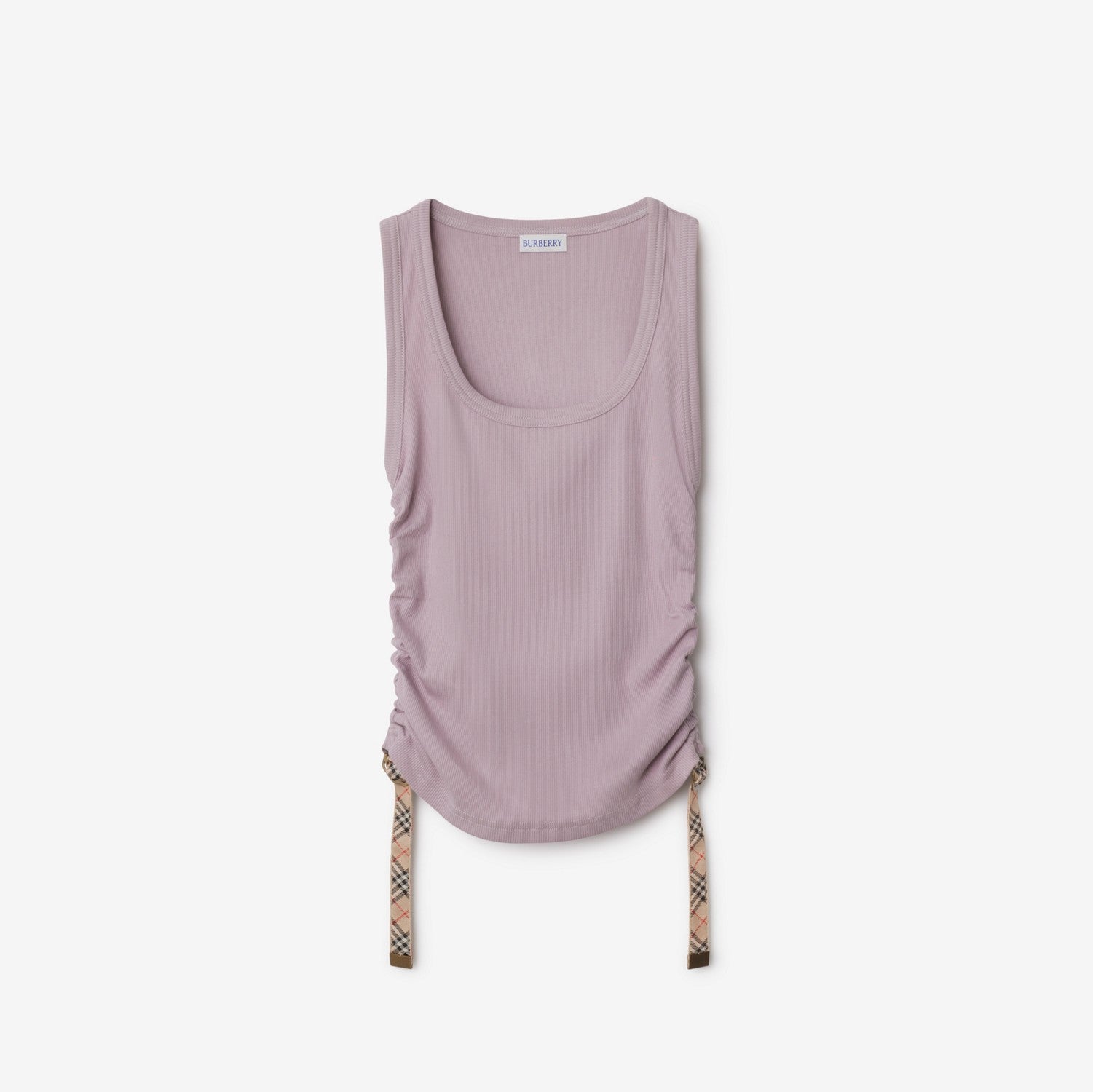 Check Trim Stretch Cotton Vest - Wisteria