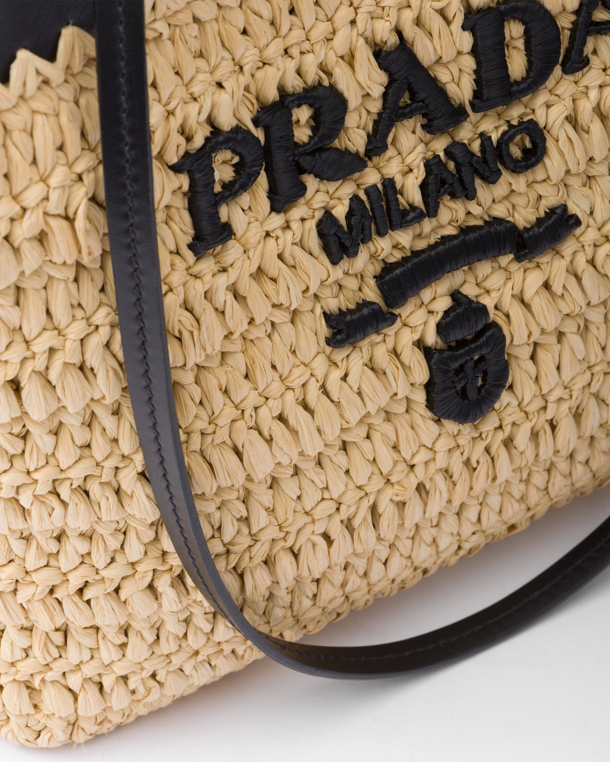Small crochet and leather tote bag Tan/Black