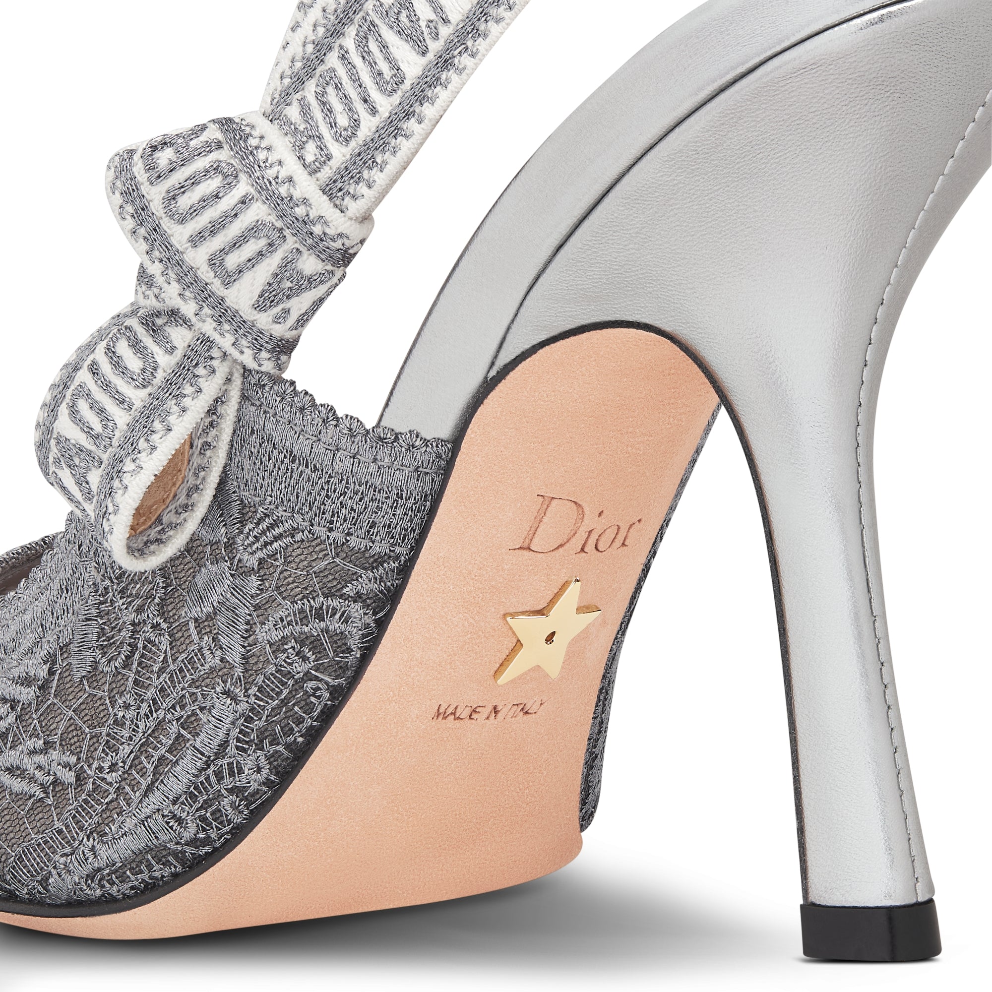 J'Adior Slingback Pump - Transparent Mesh Embroidered with Dior Cabinet de la Mer Motif in Silver-Tone Metallic Thread