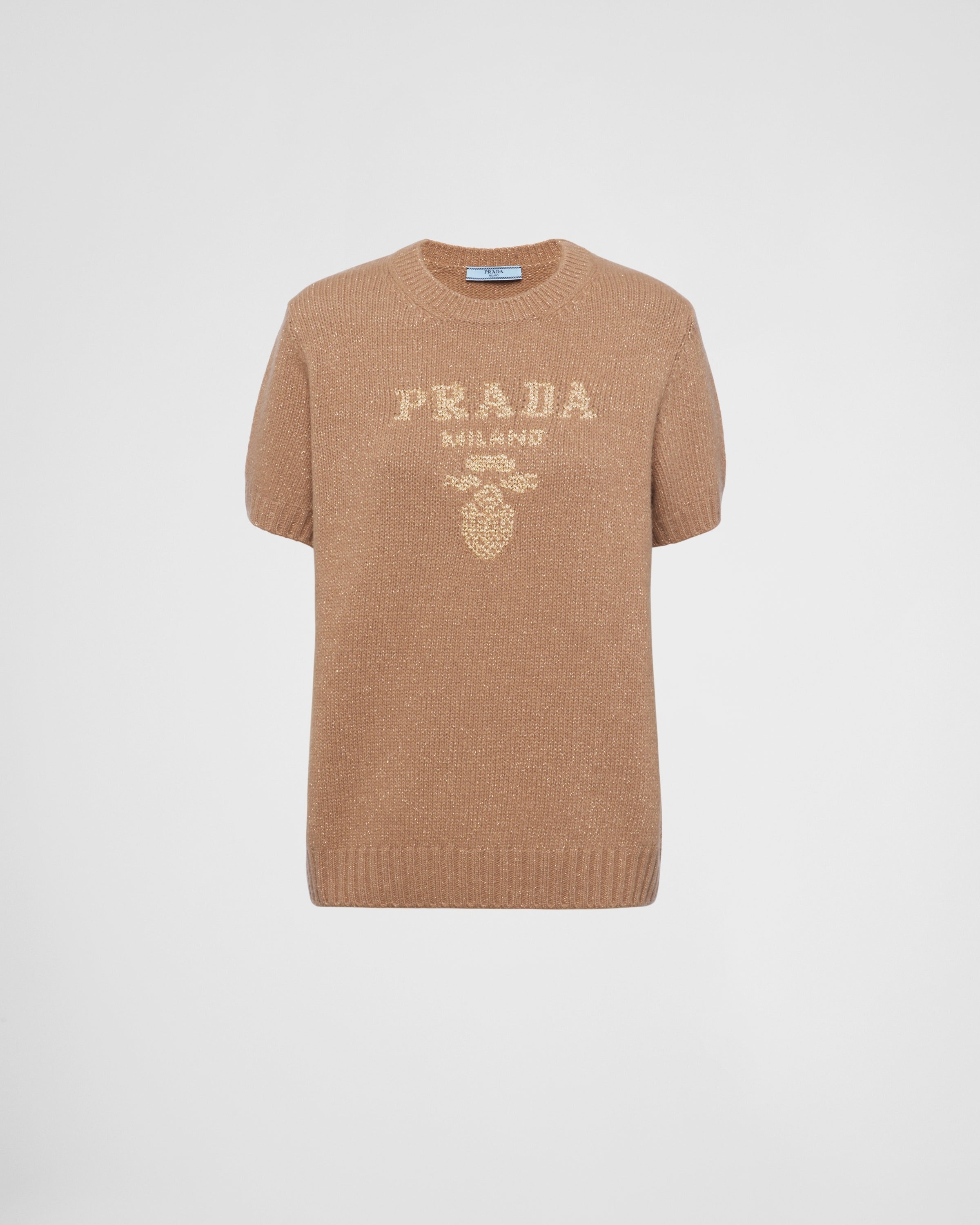 Wool, cashmere and lamé crew-neck sweater Camel/Gold
