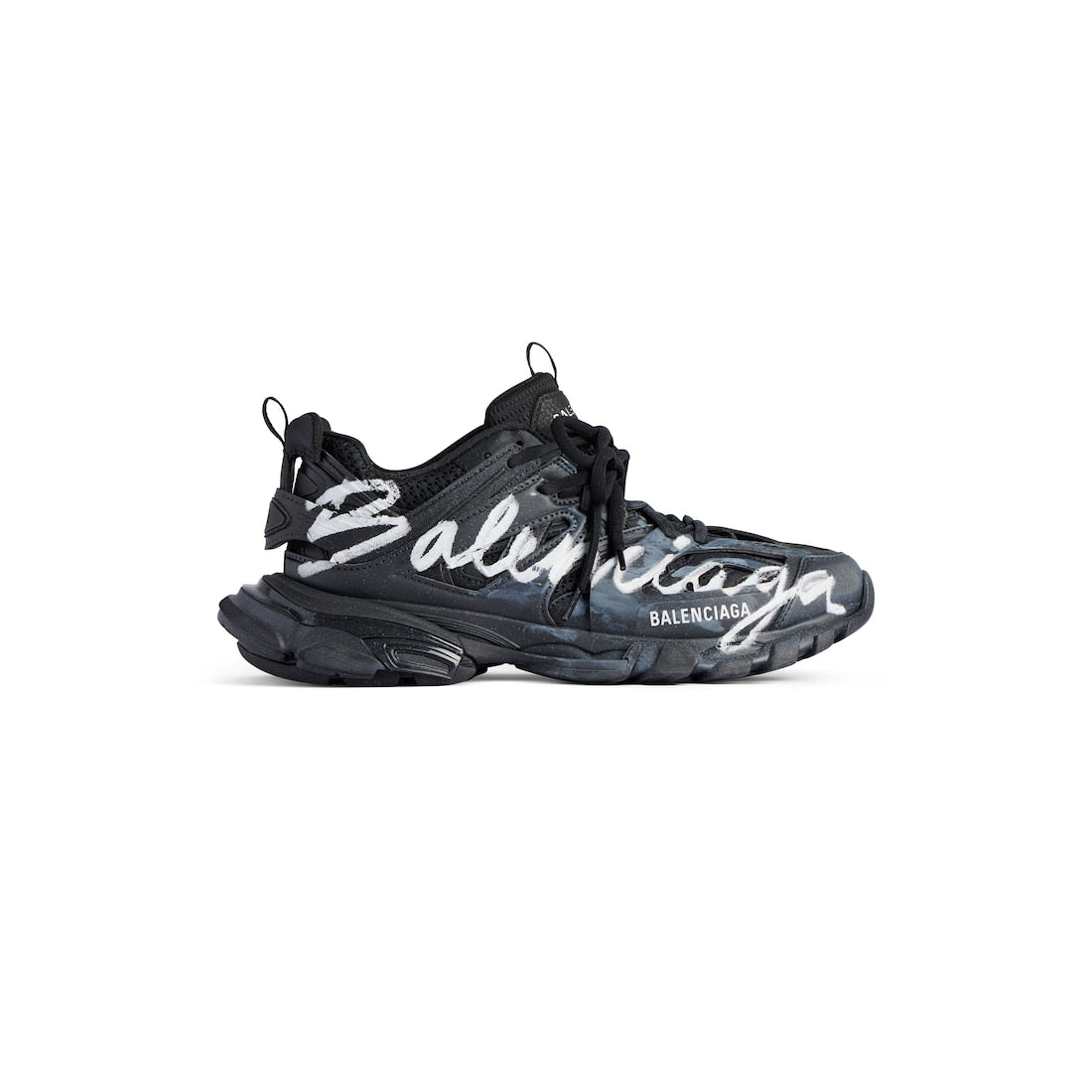 Track Signature Sneaker in black and white polyurethane and polyester