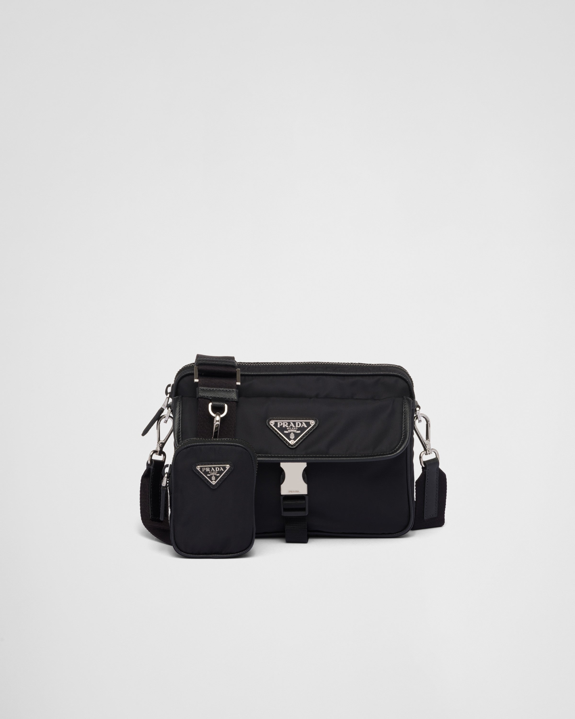 Re-Nylon and Saffiano leather shoulder bag Black