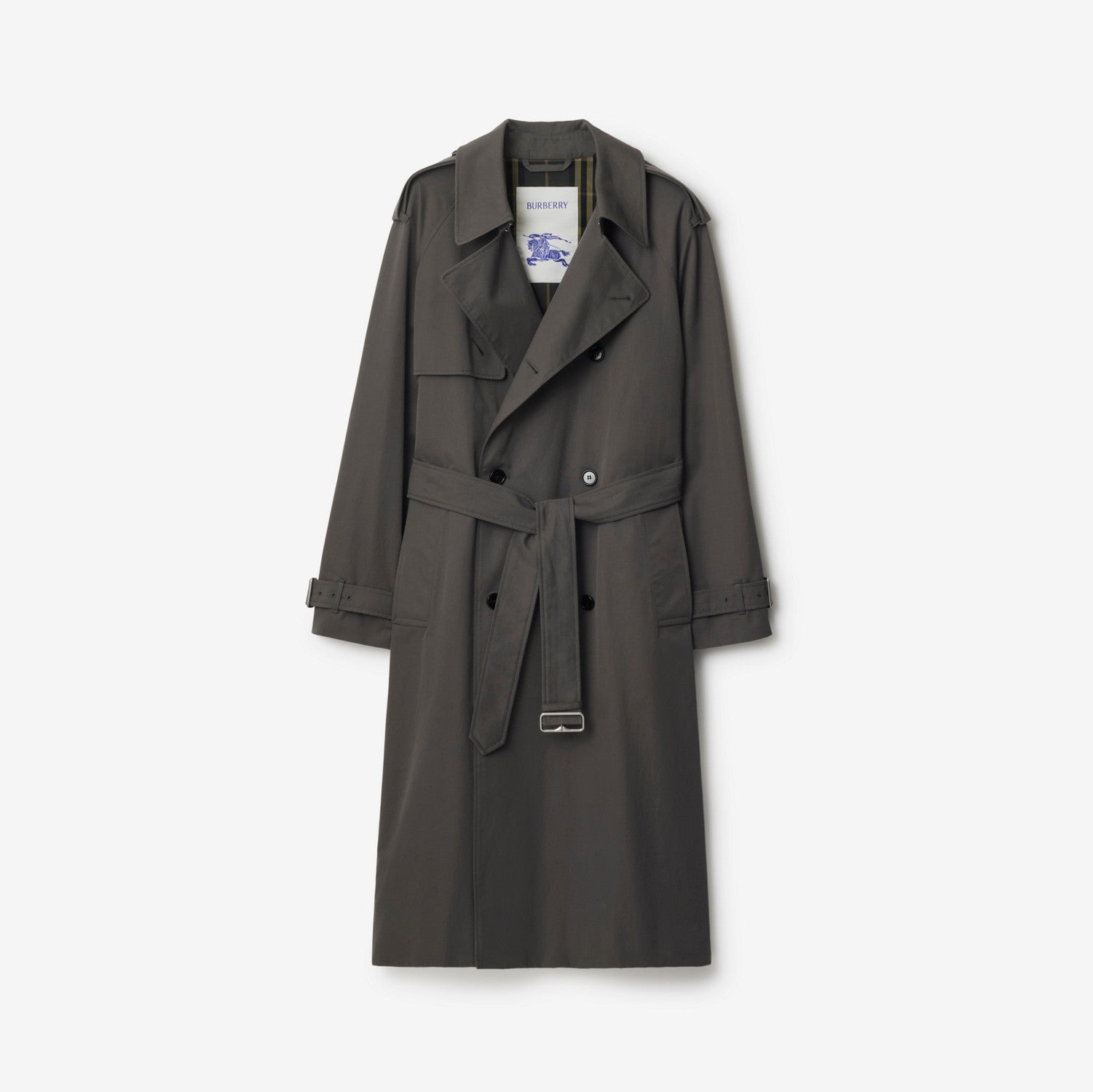 Long Gabardine Trench Coat - Graphite