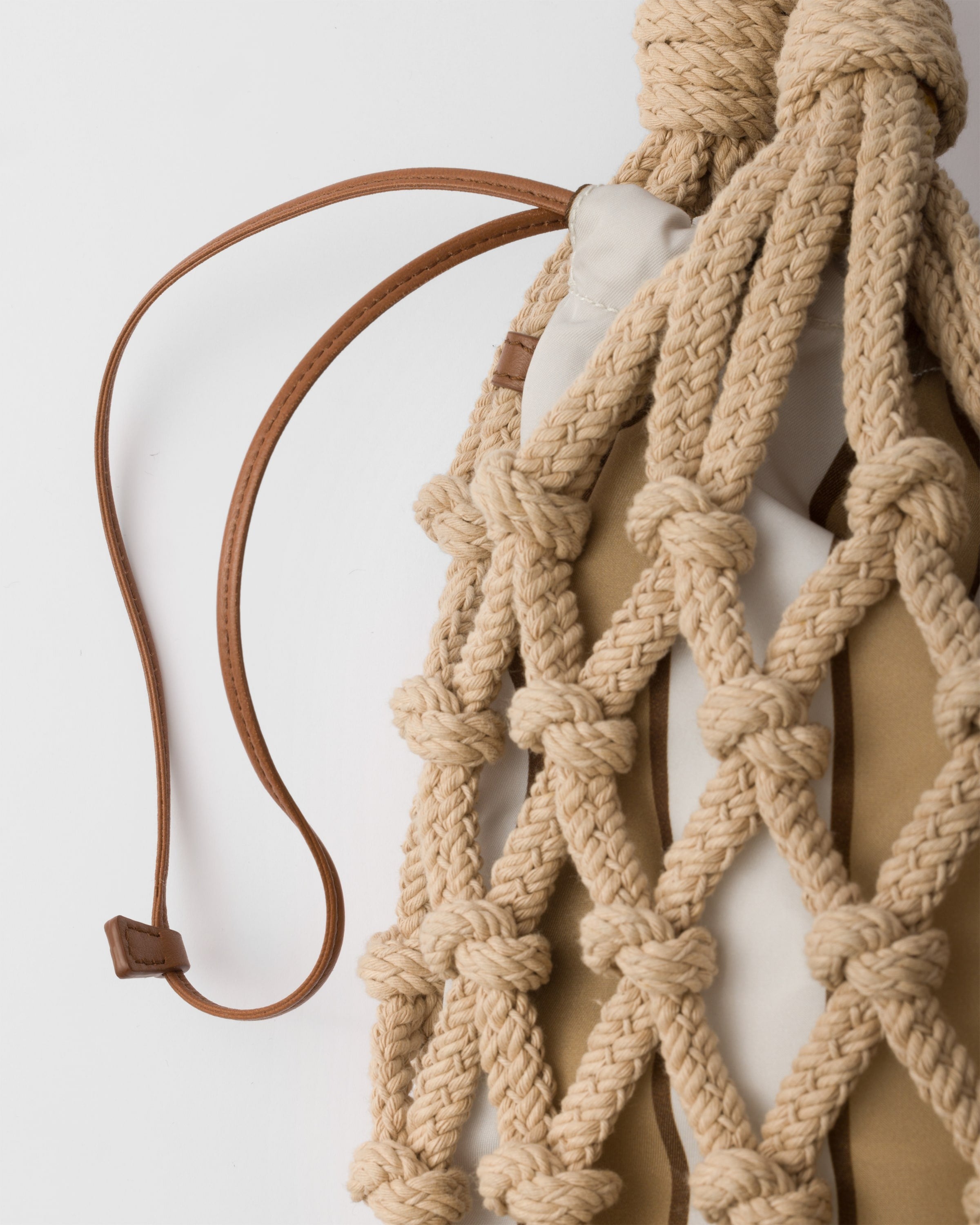 Prada Noué medium cotton macramé bag Cord/Camel Beige