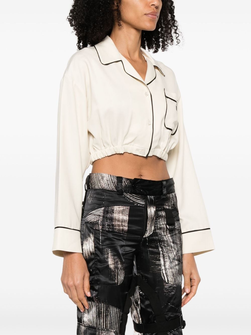 Logo-embroidered satin-finish cropped shirt