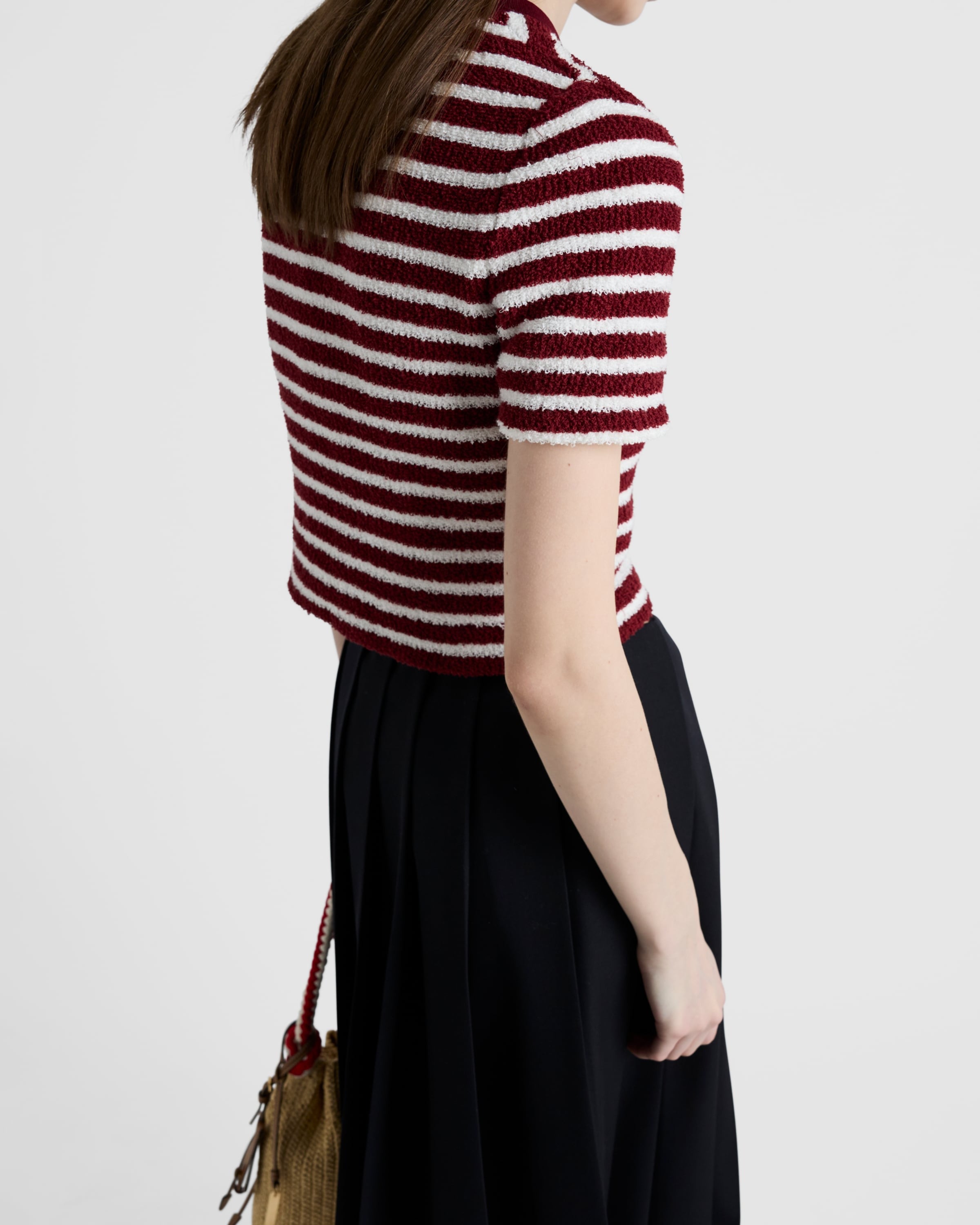 Cotton bouclé crew-neck sweater Amaranth/Natural