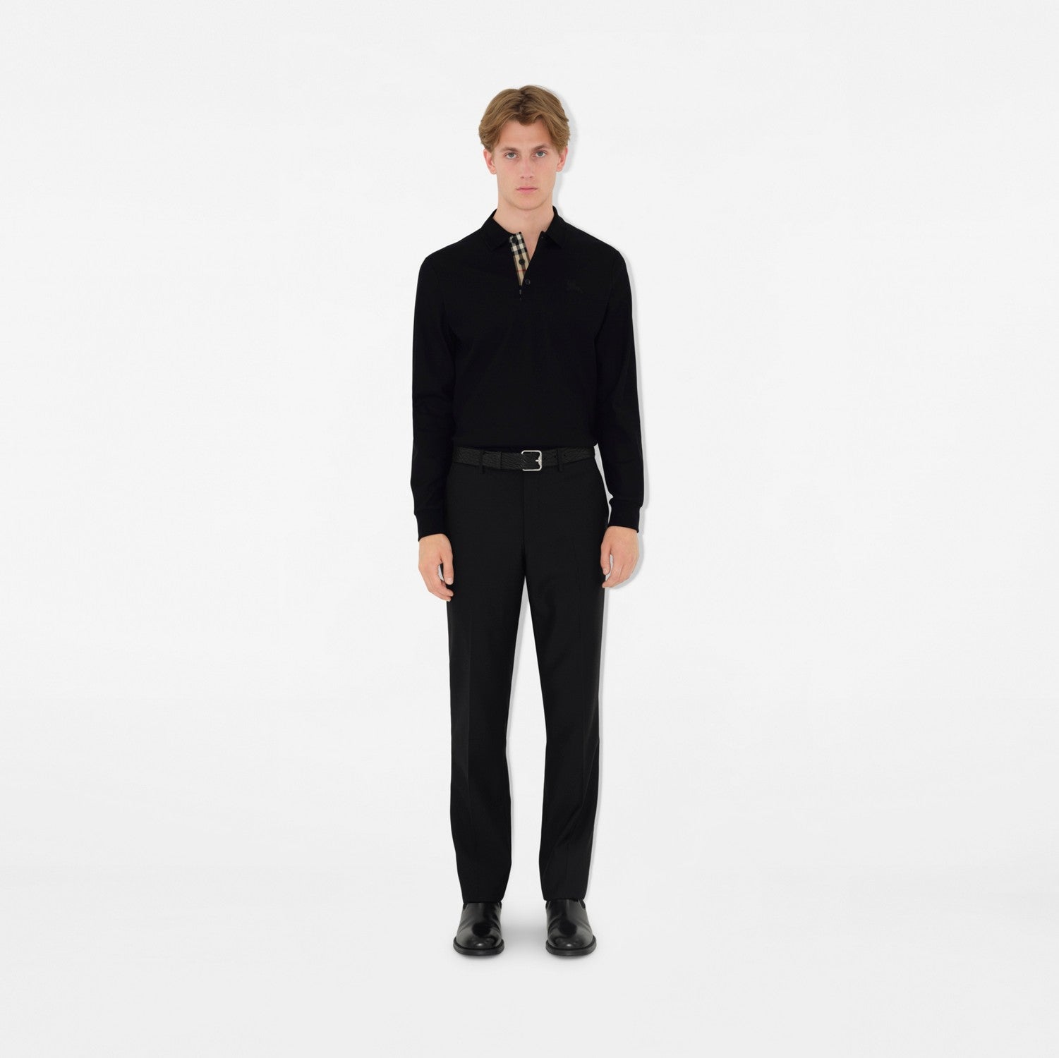 Long-sleeve Cotton Polo Shirt - Black