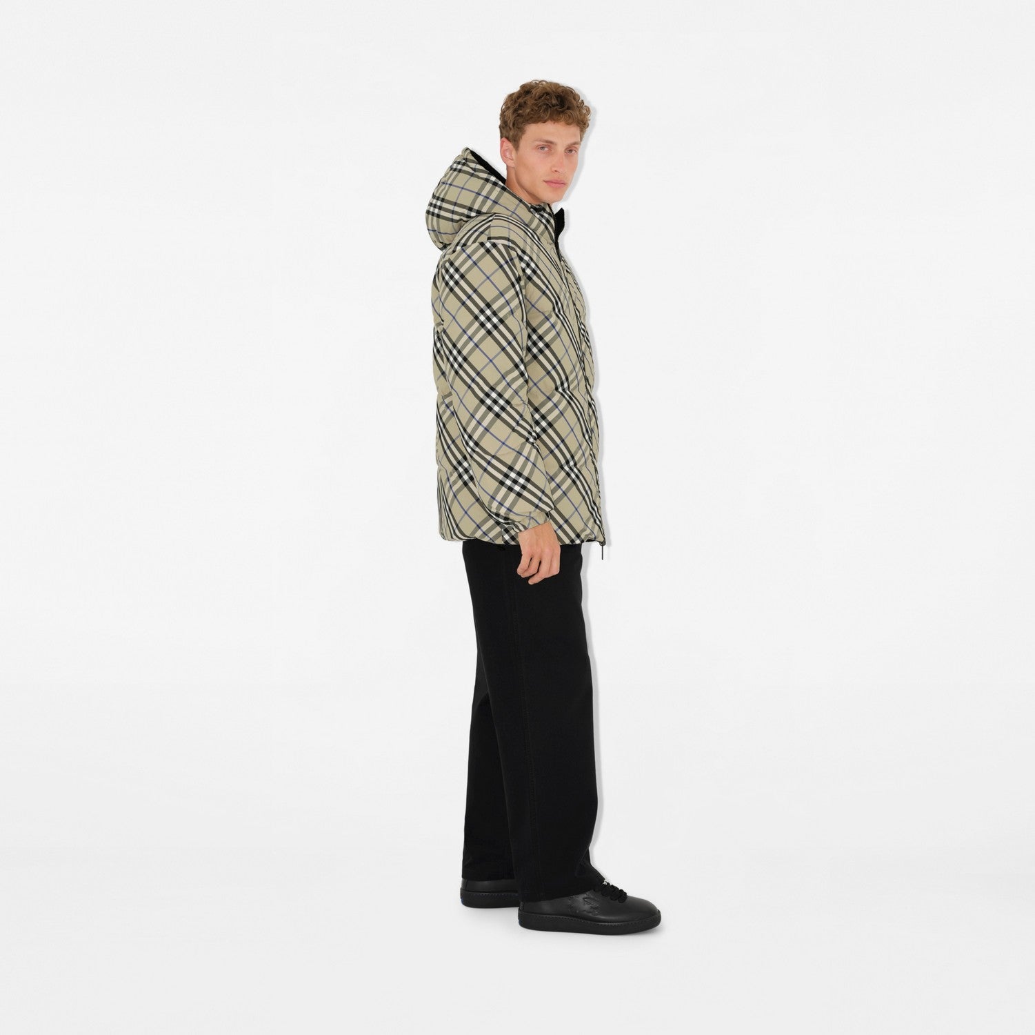 Reversible Check Nylon Puffer Jacket - Lichen