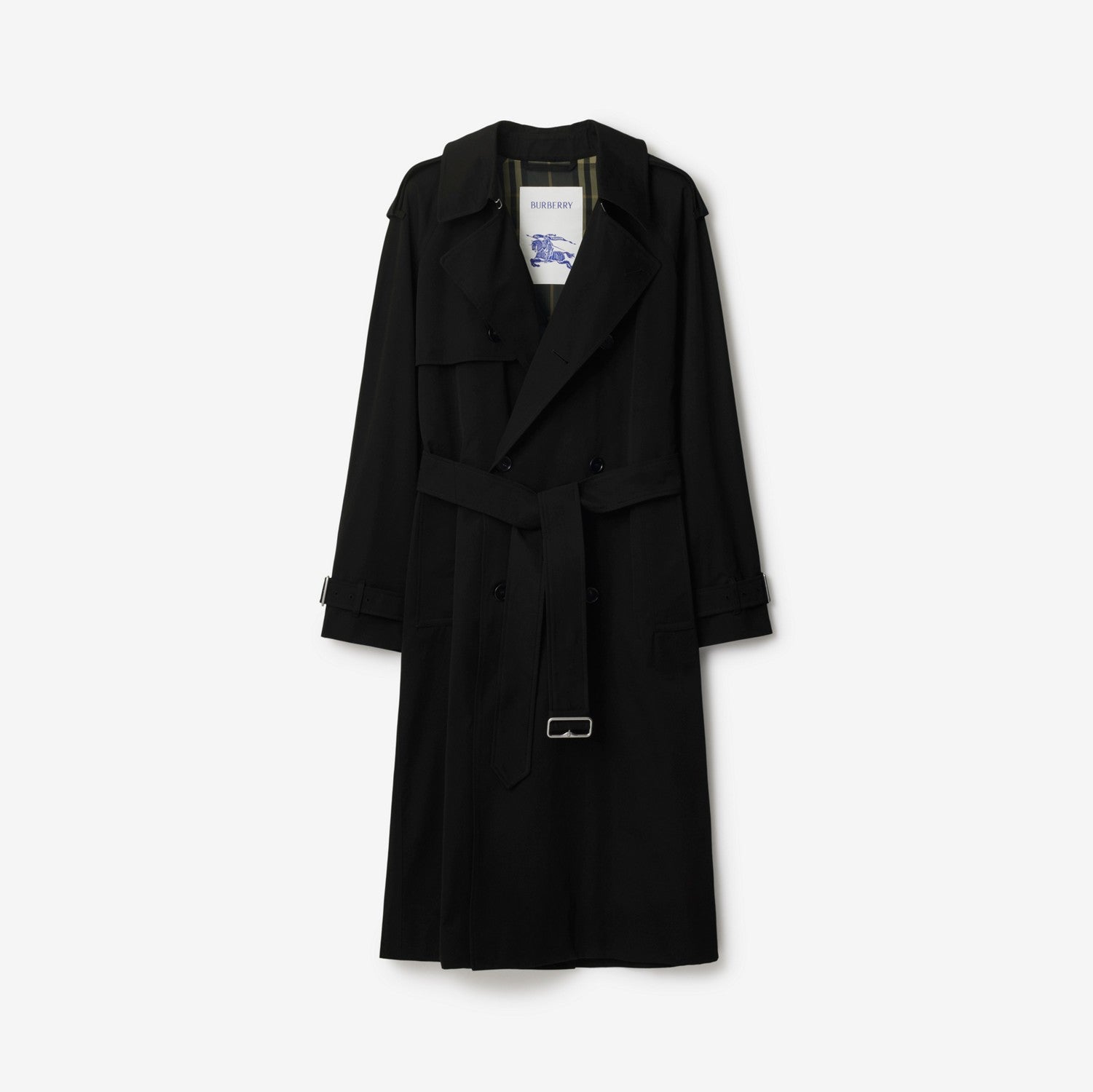 Long Gabardine Trench Coat - Black