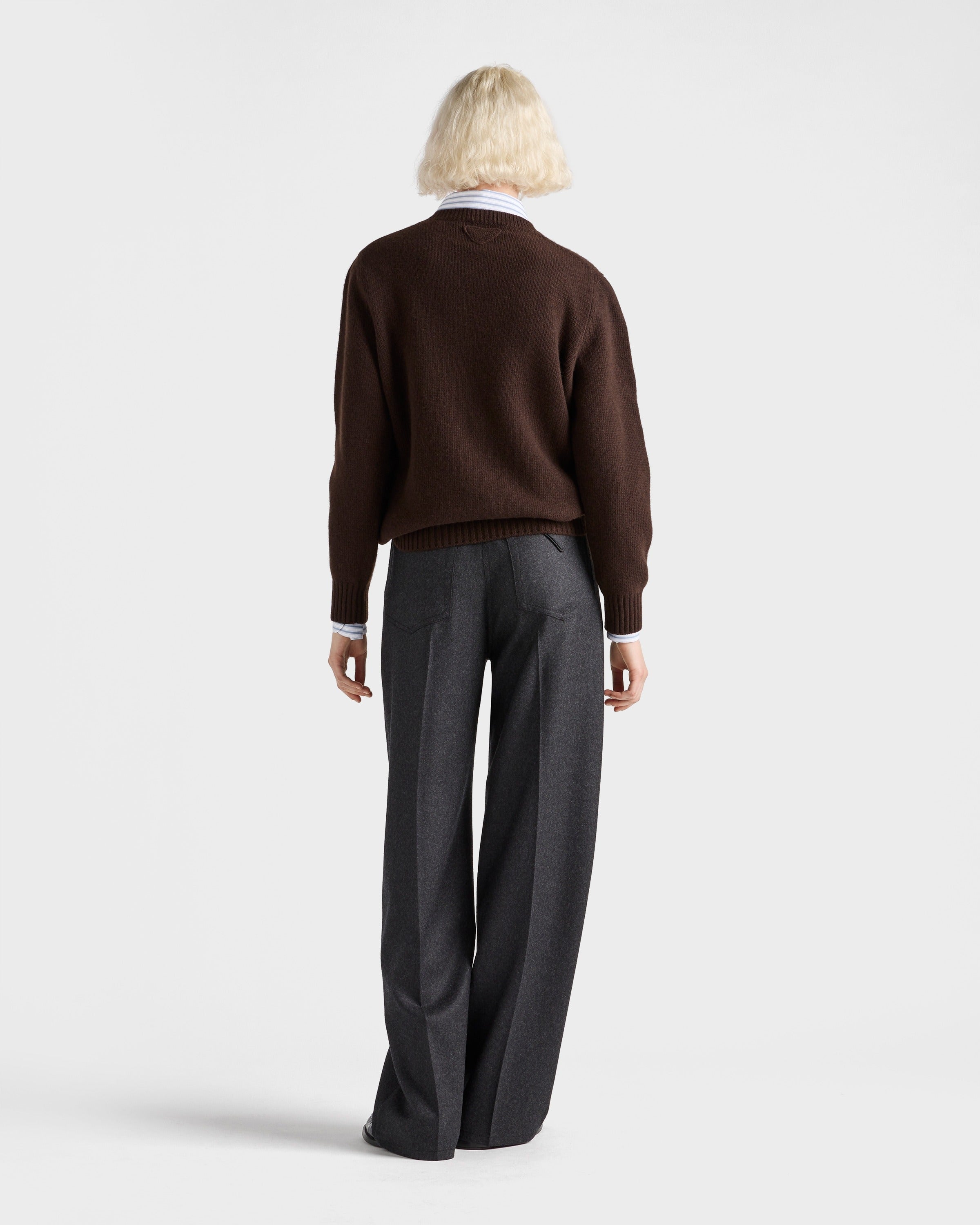 Wool and cashmere crew-neck sweater Dark Brown