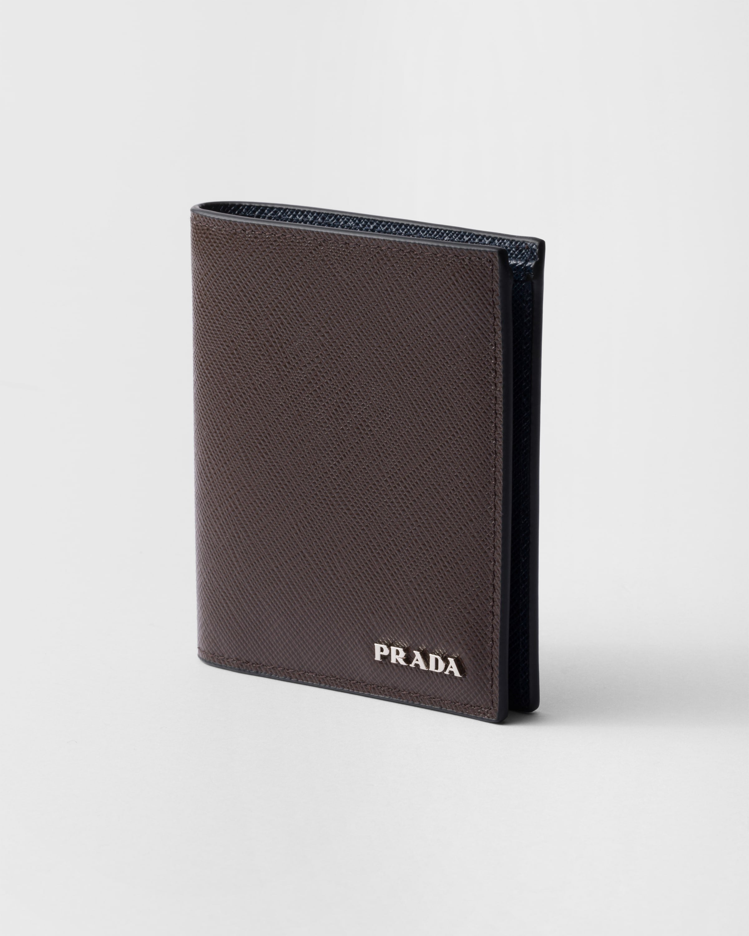 Saffiano leather wallet Coffee/Baltic Blue
