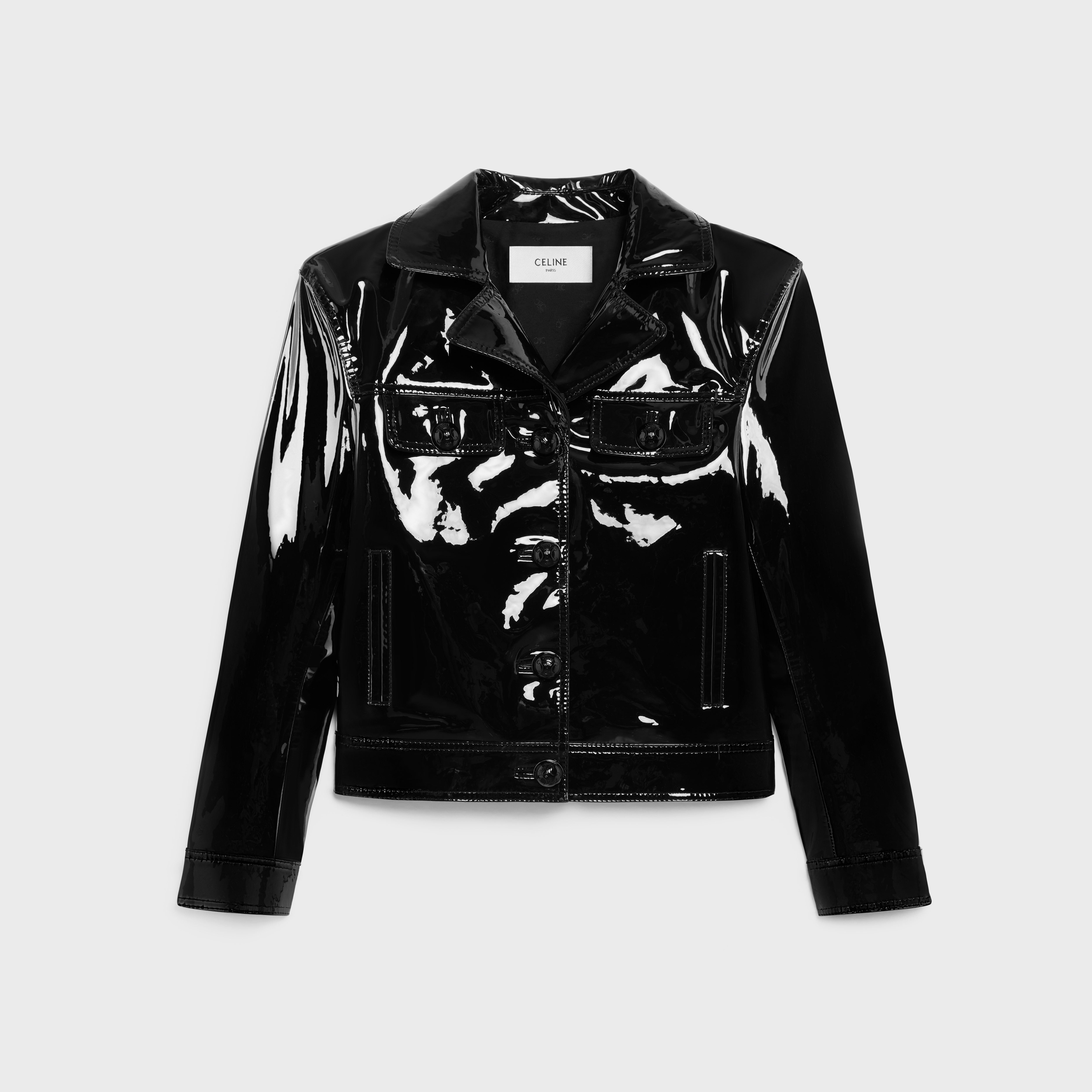 STRAIGHT BLOUSON JACKET IN PATENT LAMBSKIN LEATHER - BLACK