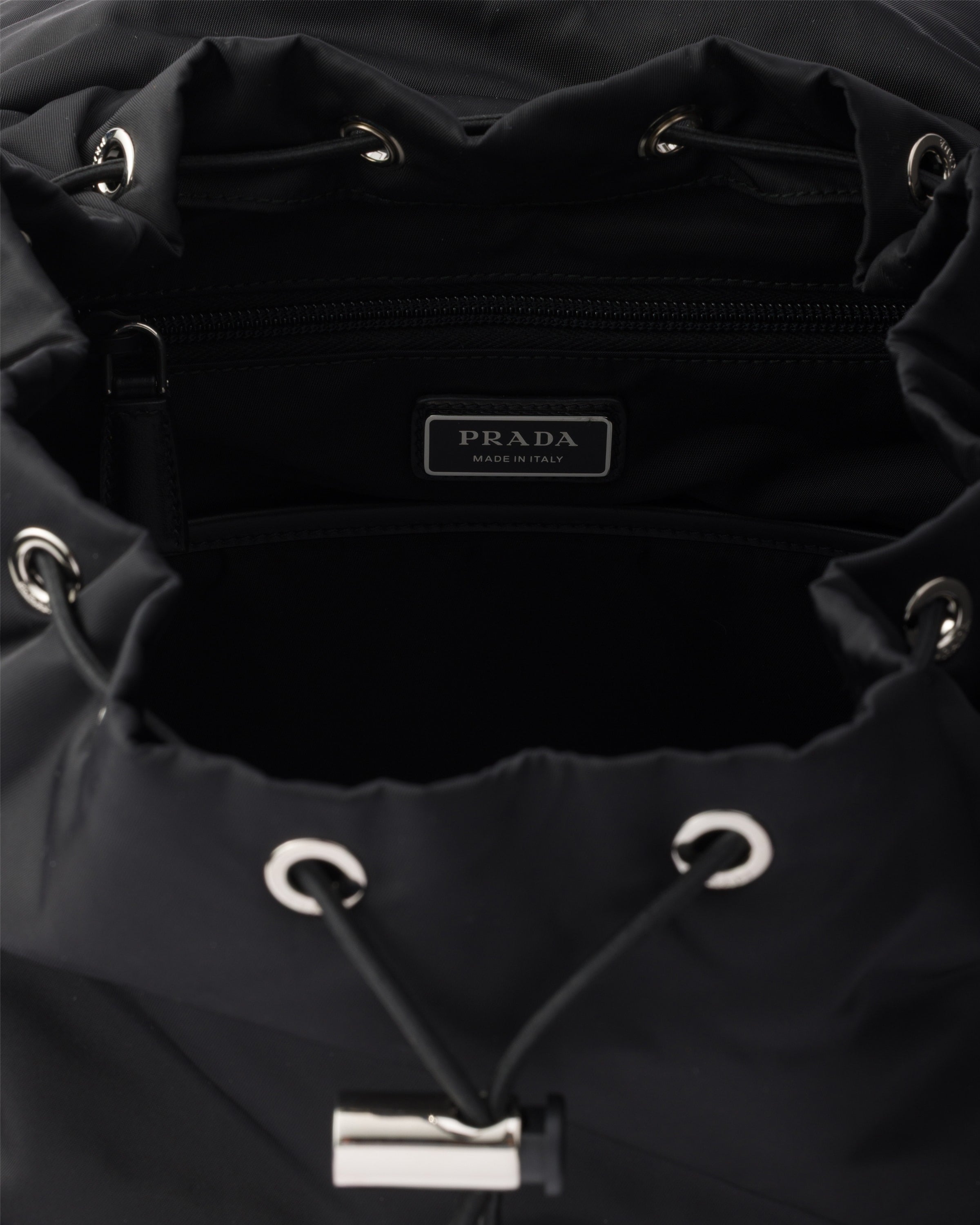 Re-Nylon and leather backpack Black