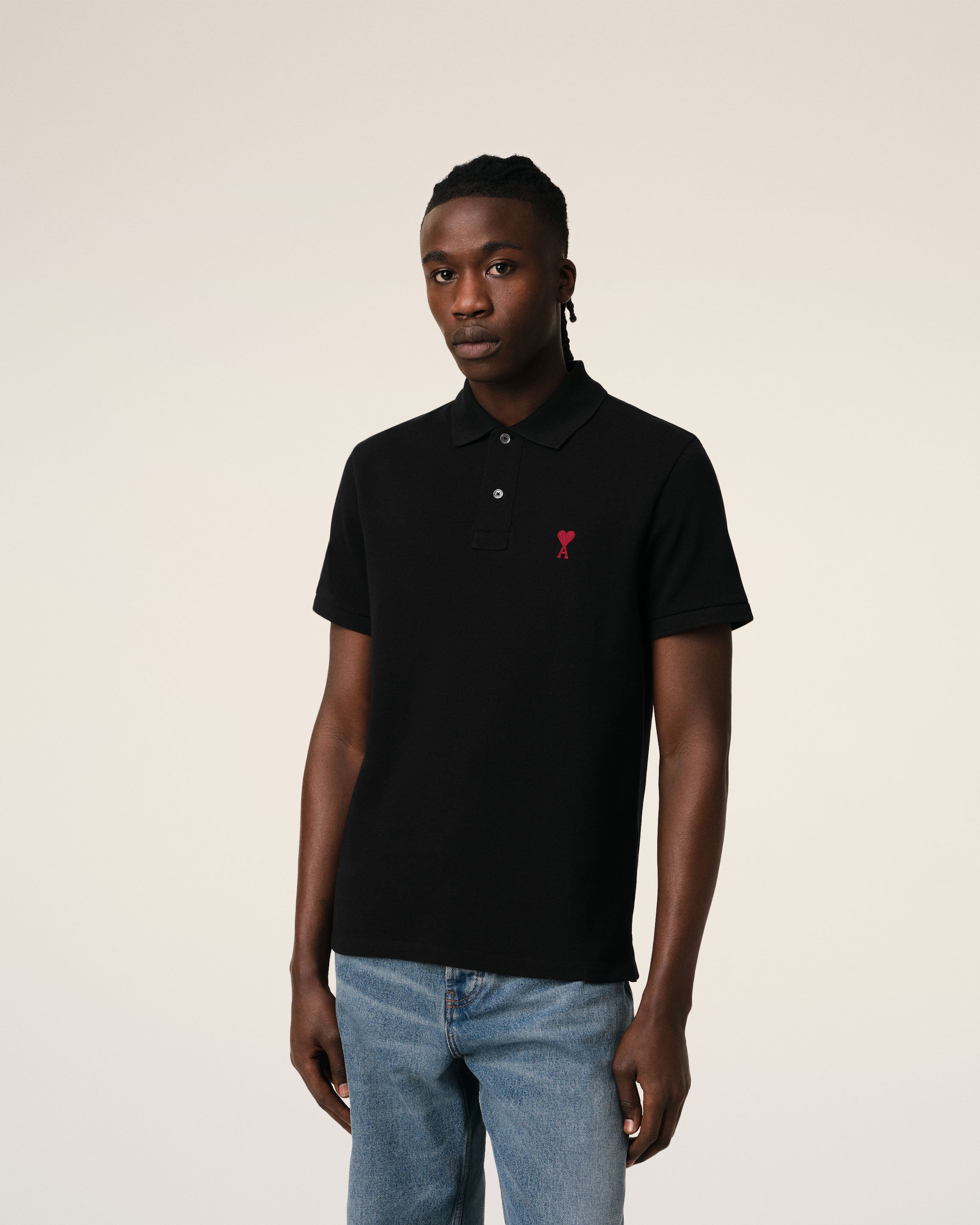 BLACK COTTON AMI DE COEUR POLO SHIRT BLACK