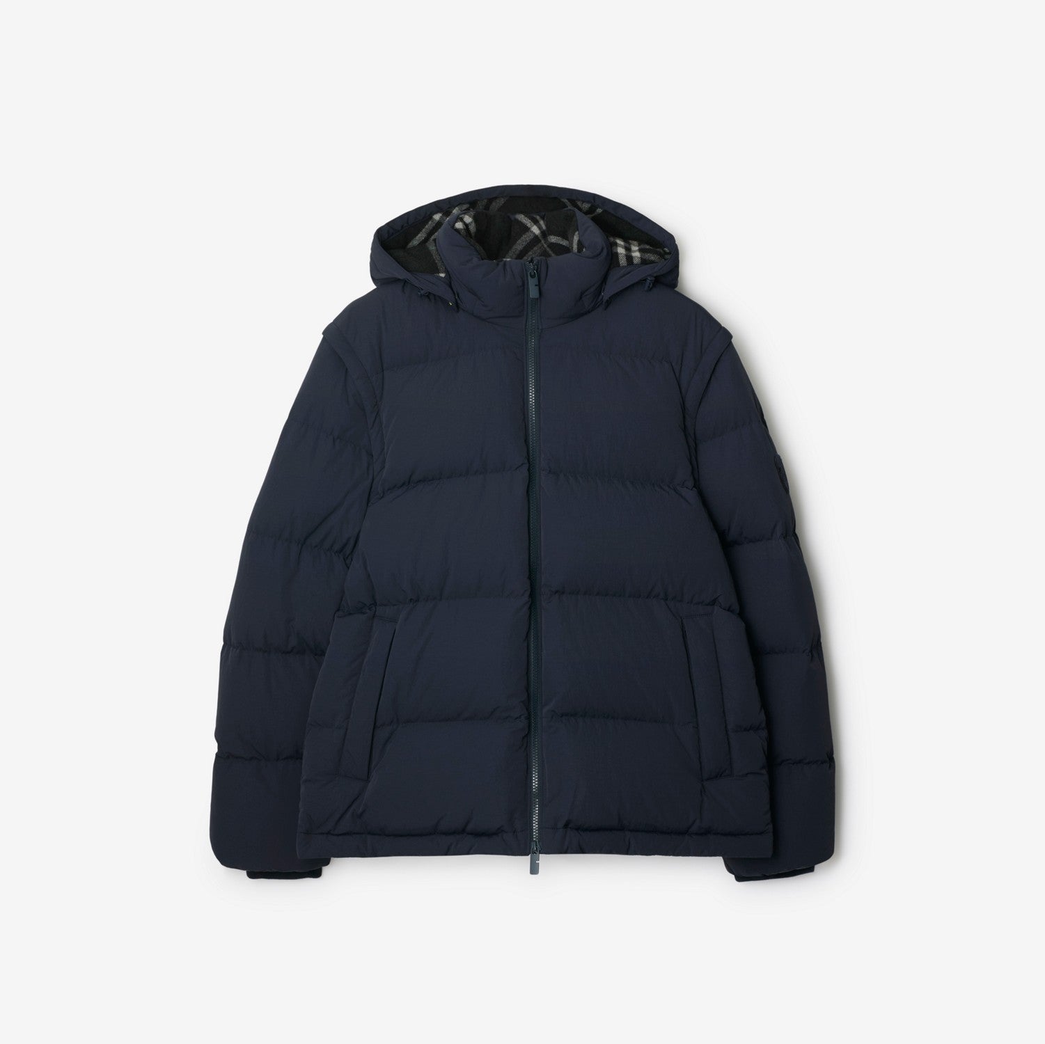 Detachable Sleeve Nylon Puffer Jacket - Navy/charcoal