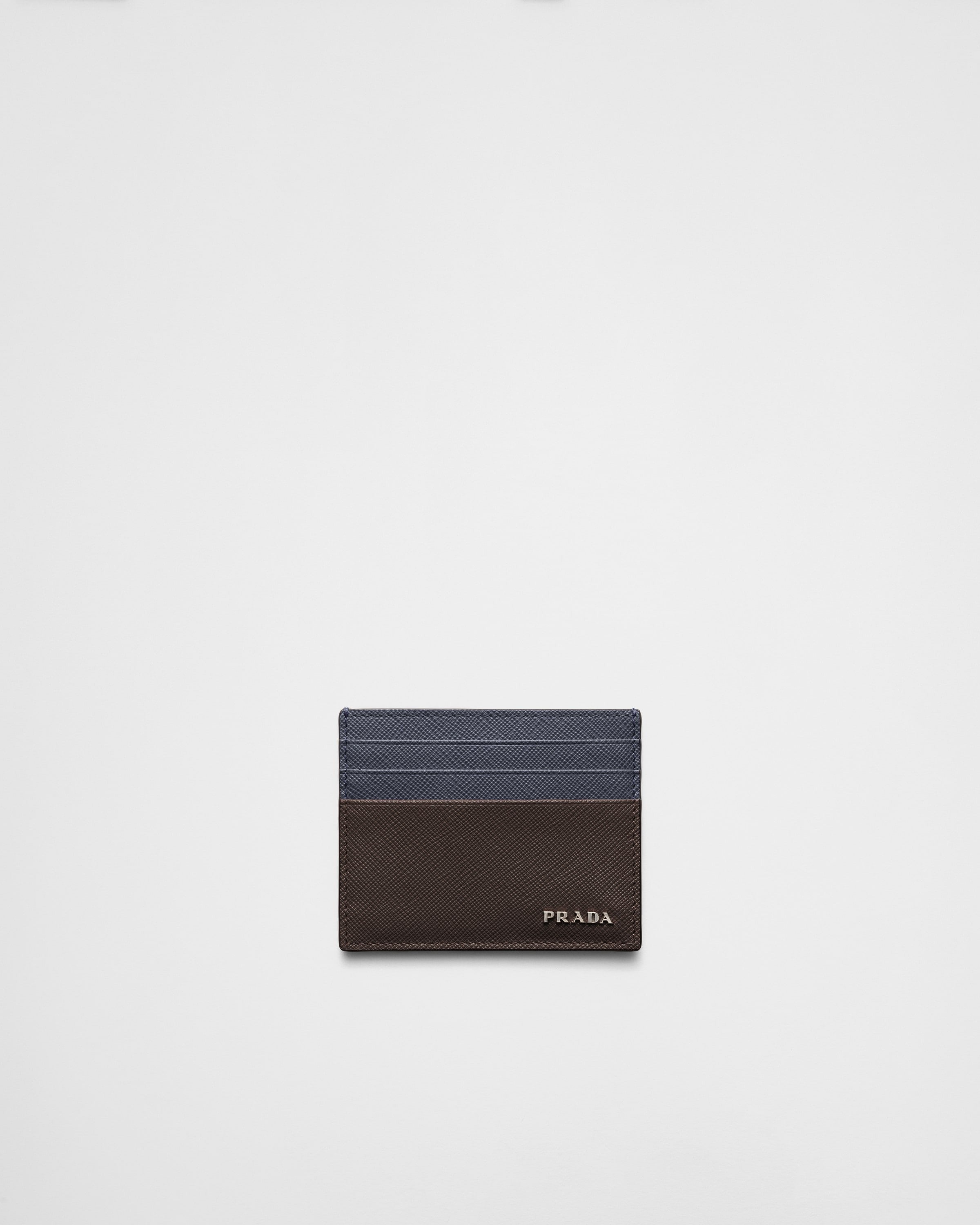 Saffiano leather card holder Coffee/Baltic Blue