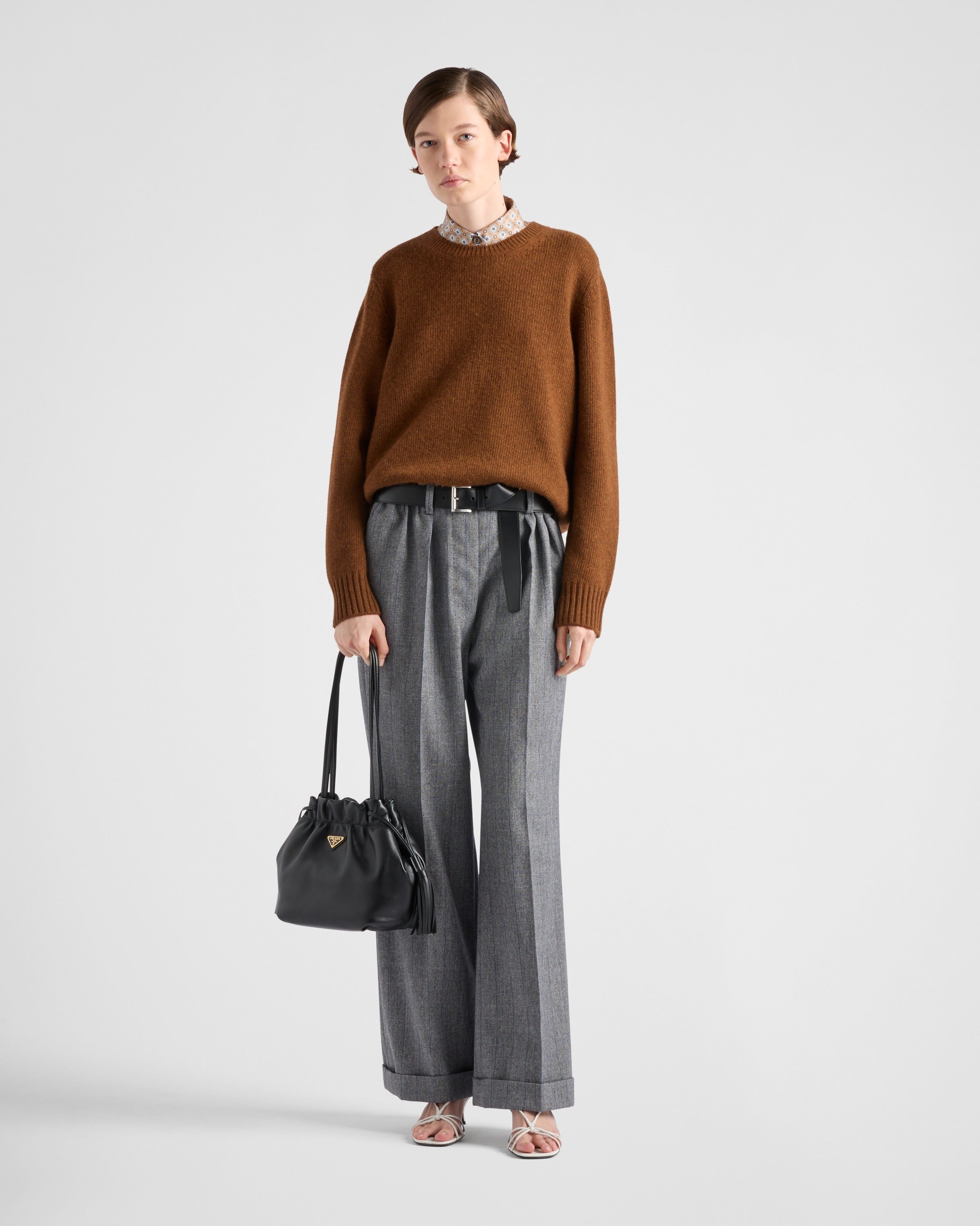 Wool and cashmere crew-neck sweater Tobacco