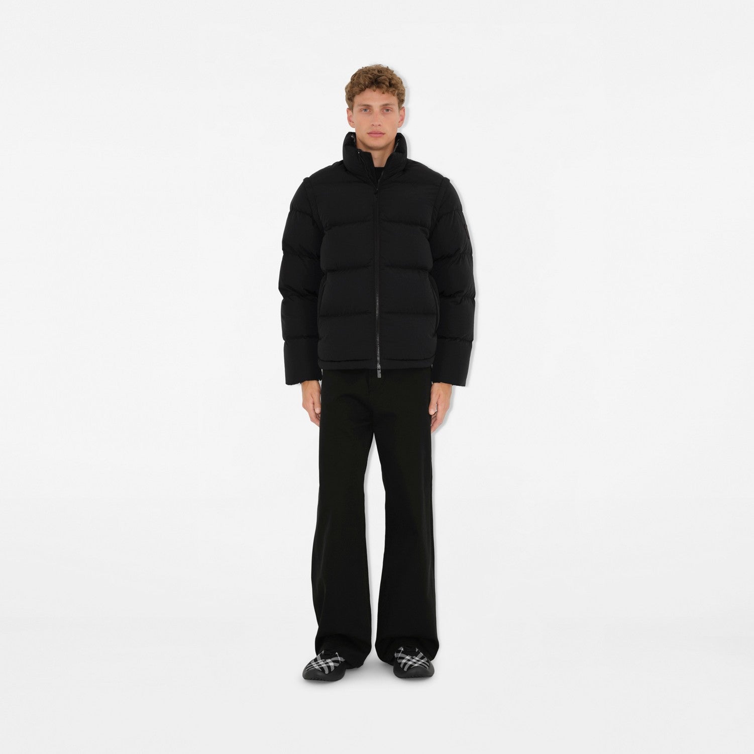 Detachable Sleeve Nylon Puffer Jacket - Black/charcoal