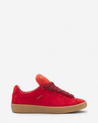 LANVIN X FUTURE HYPER CURB SNEAKERS IN LEATHER AND SUEDE FOR MEN - POPPY RED/ORANGE