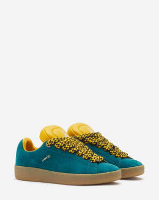 LANVIN X FUTURE HYPER CURB SNEAKERS IN LEATHER AND SUEDE FOR MEN - BLUE/YELLOW