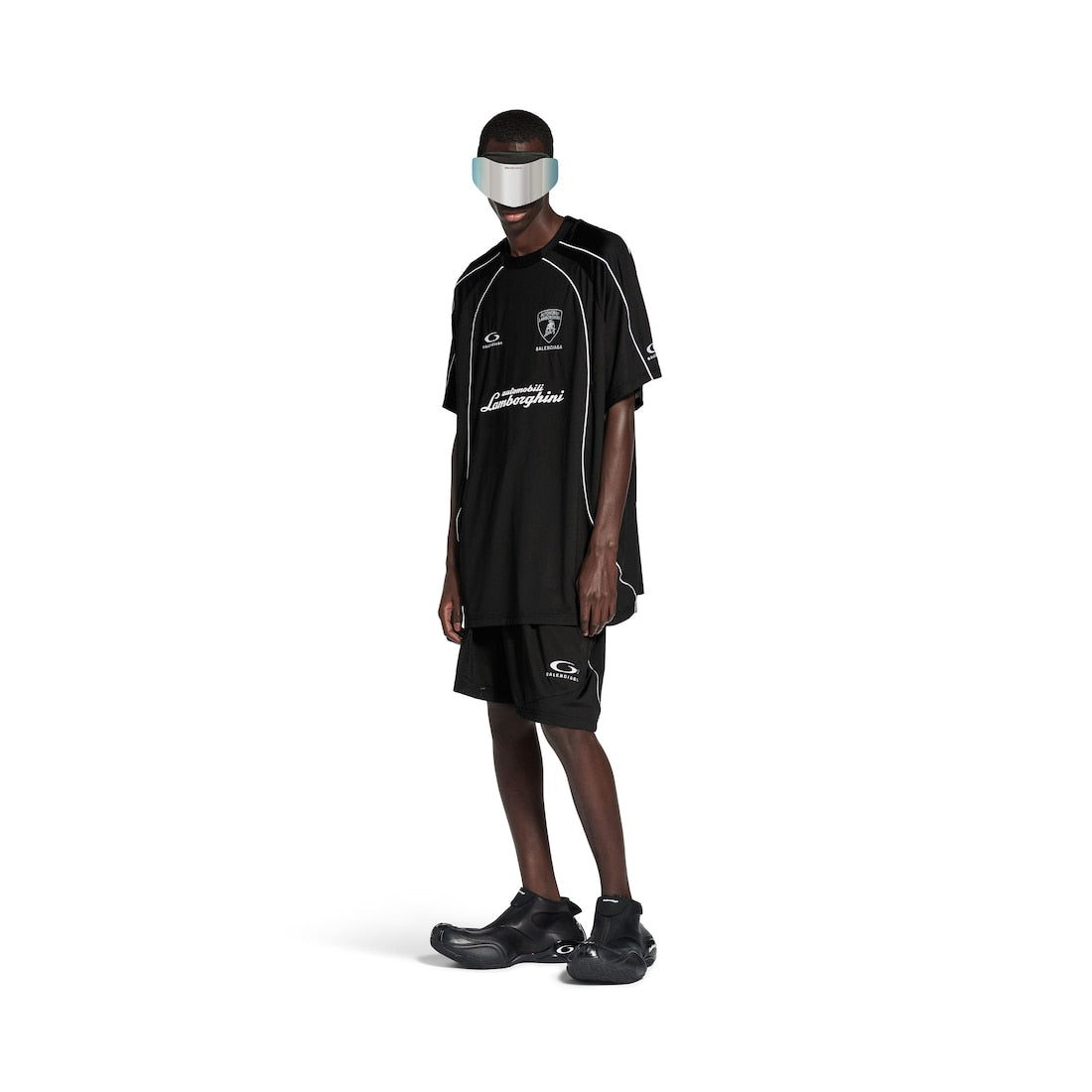 Men's Balenciaga I Automobili Lamborghini Oversized Soccer T-shirt in Blackmesh jersey