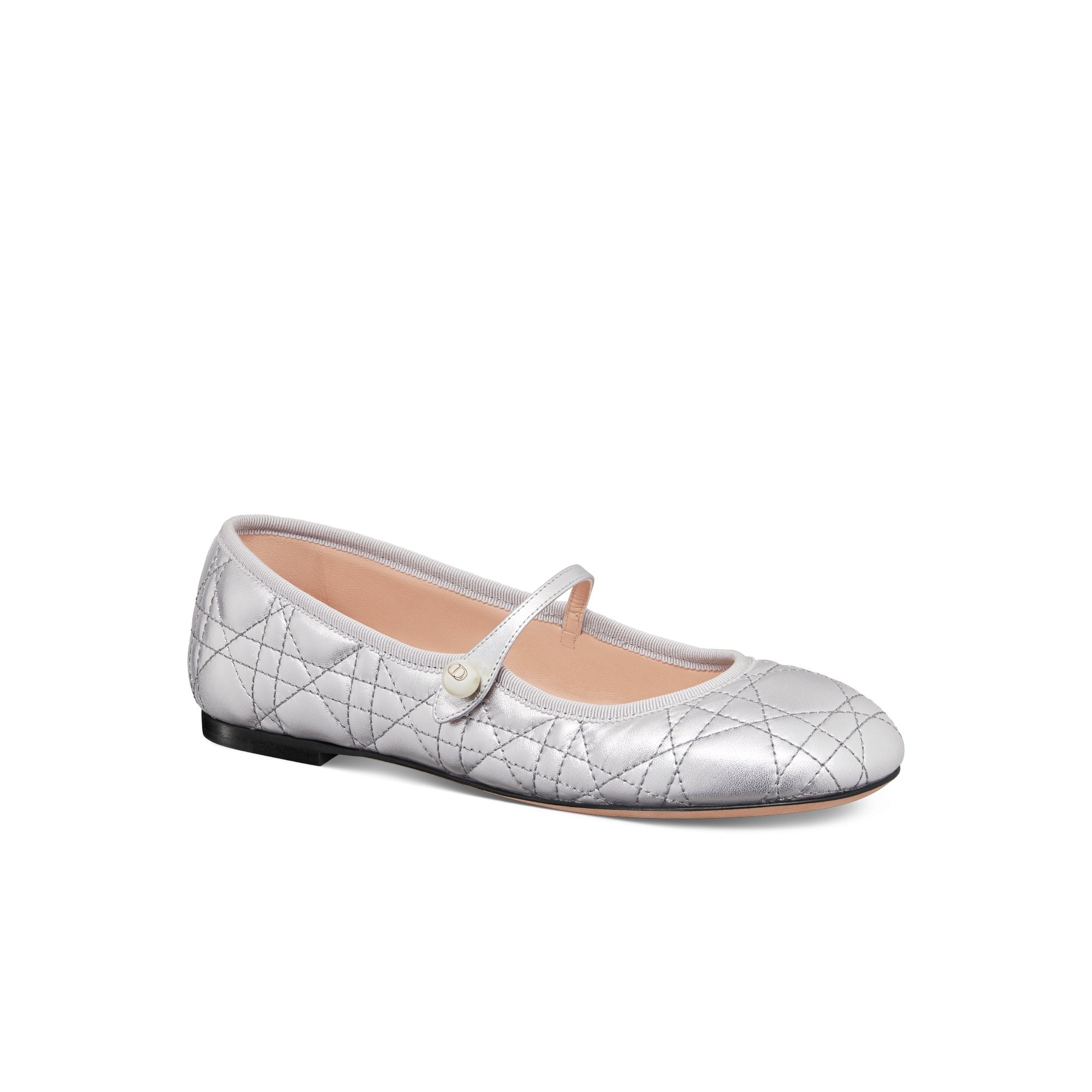 Dior Ballet Flat - Silver-Tone Laminated Lambskin with Quilted Cannage Motif