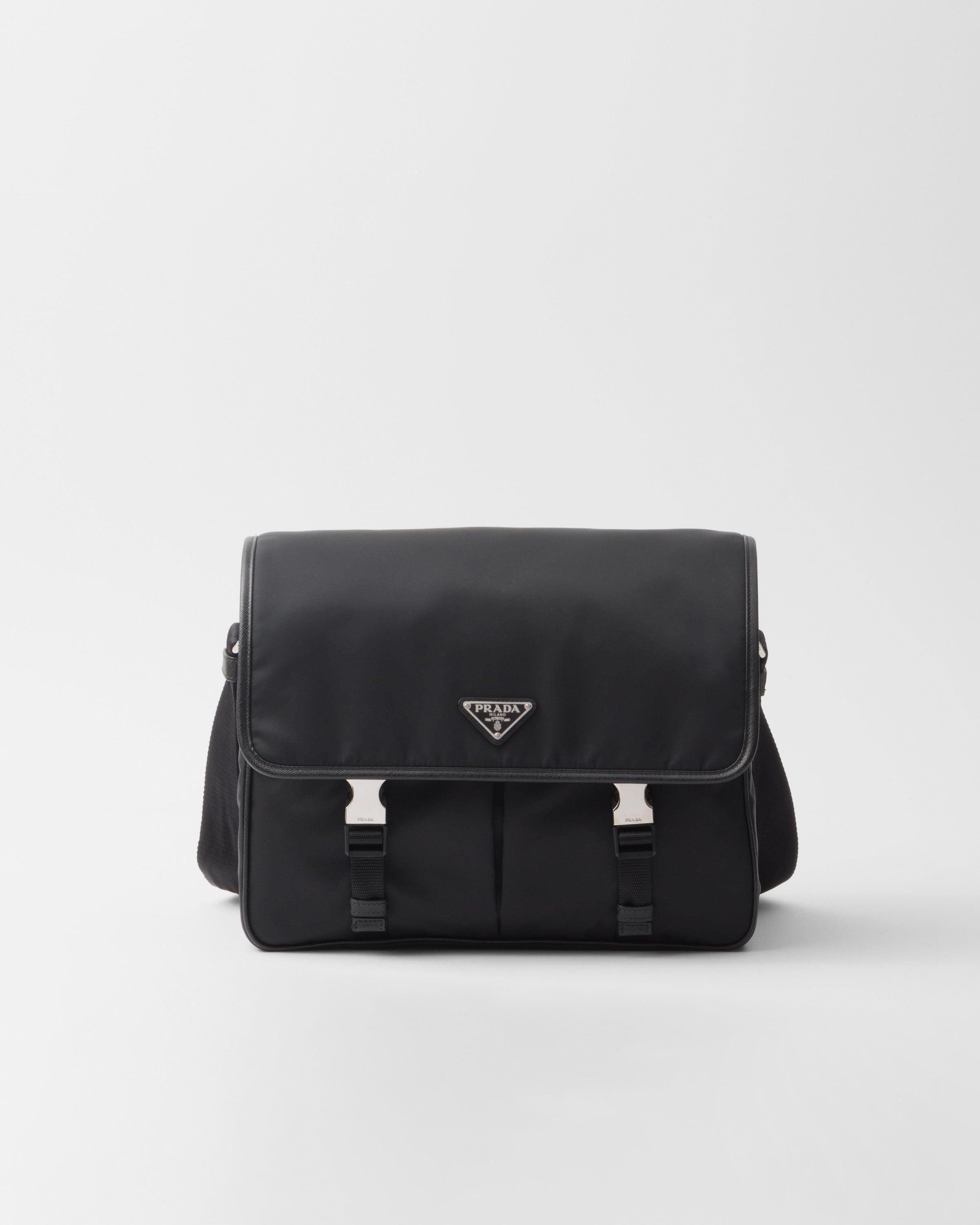 Re-Nylon and Saffiano leather shoulder bag Black