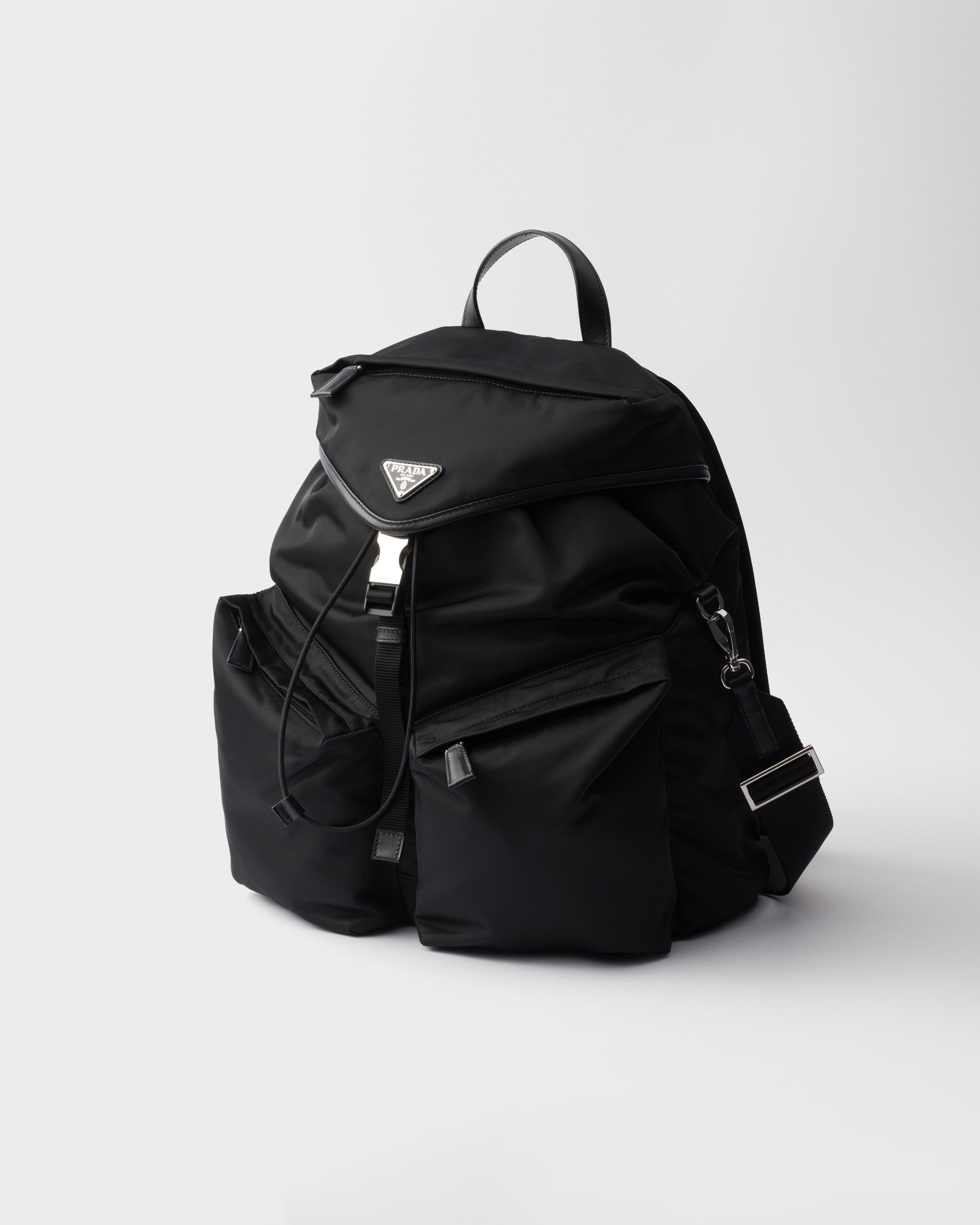 Re-Nylon and leather backpack Black