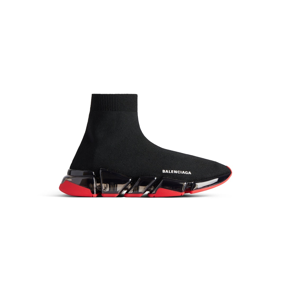 Speed 2.0 Full Clear Sole Sneaker in black and red recycled polyester and elastane