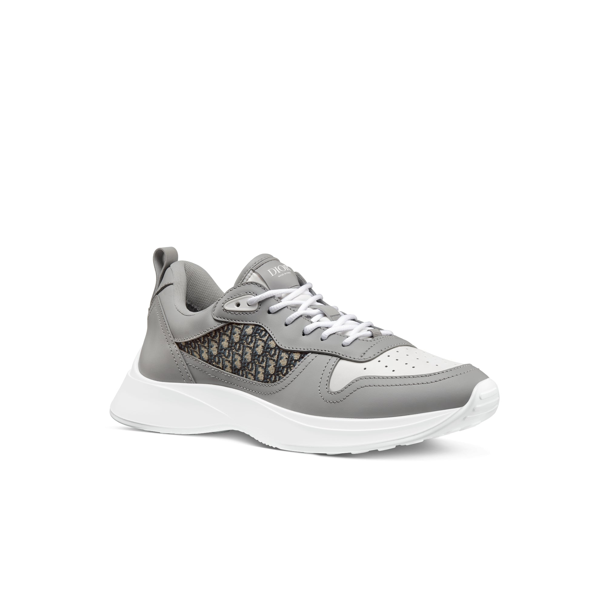 B25 Runner Sneaker - Dior Gray and White Smooth Calfskin with Beige and Black Dior Oblique Jacquard