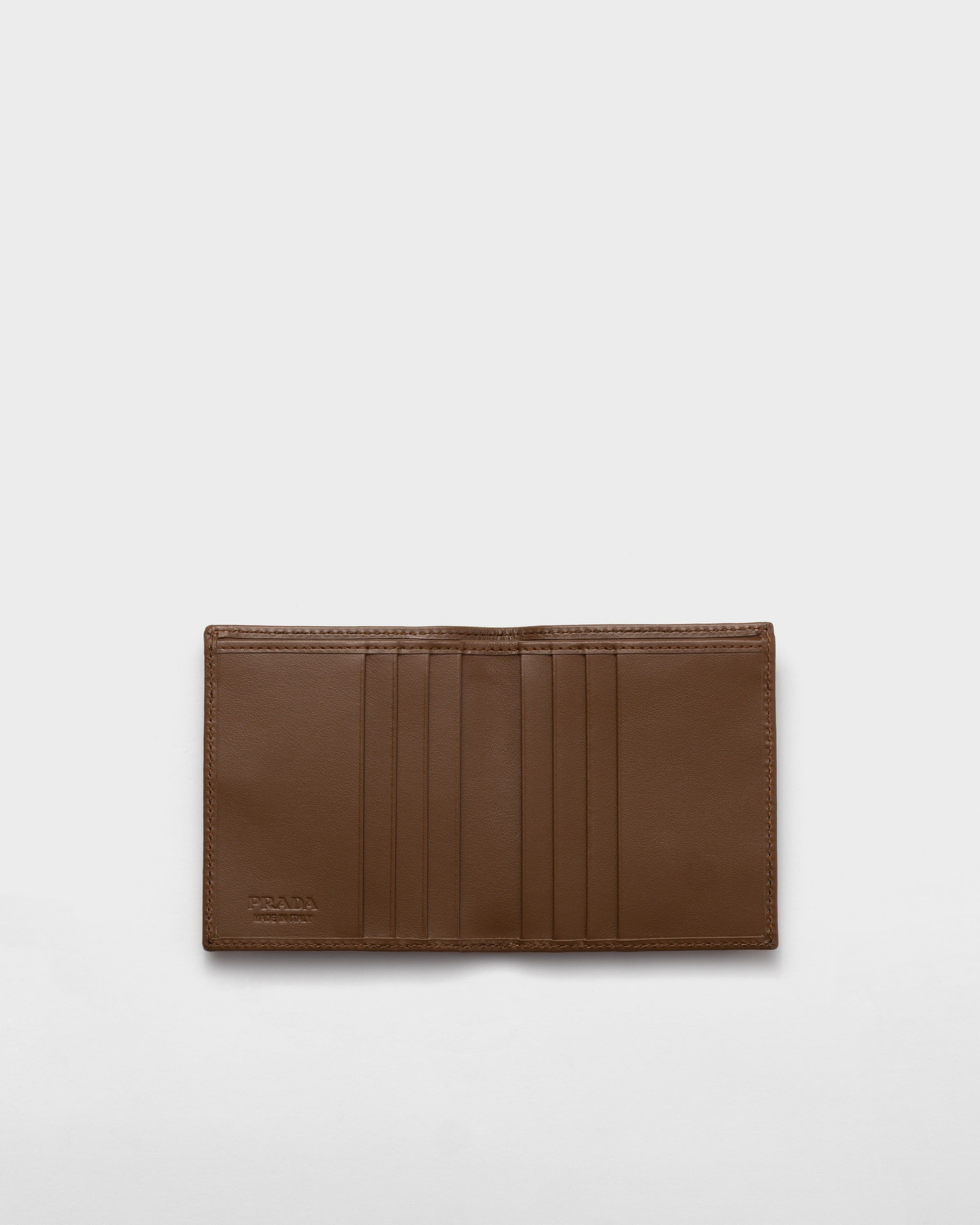 Re-Nylon and leather wallet Musk Green/Cocoa