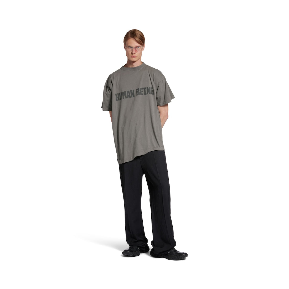 Men's Human Being Shifted T-shirt in Dark Grey