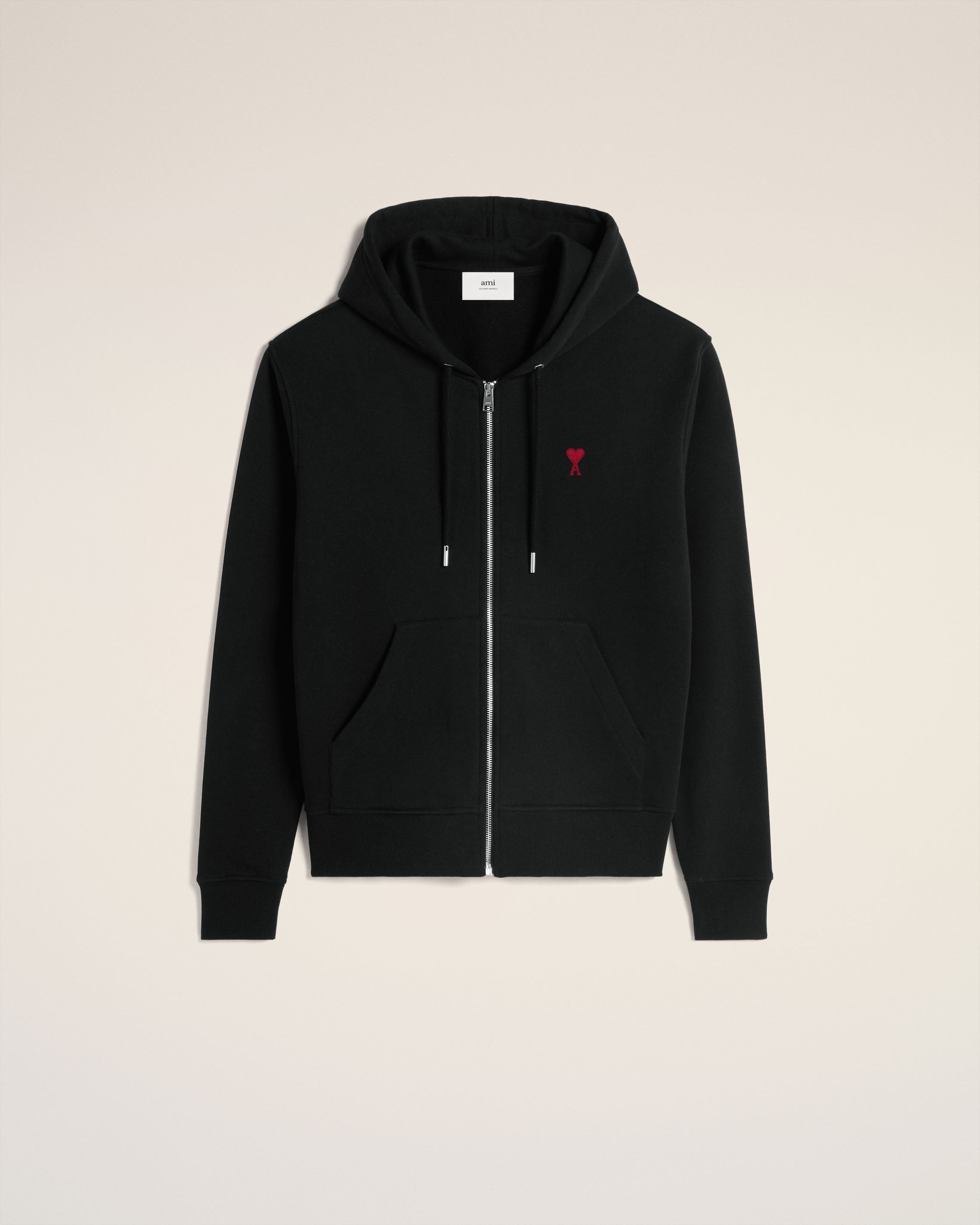 BLACK COTTON AMI DE COEUR ZIPPED HOODIE BLACK