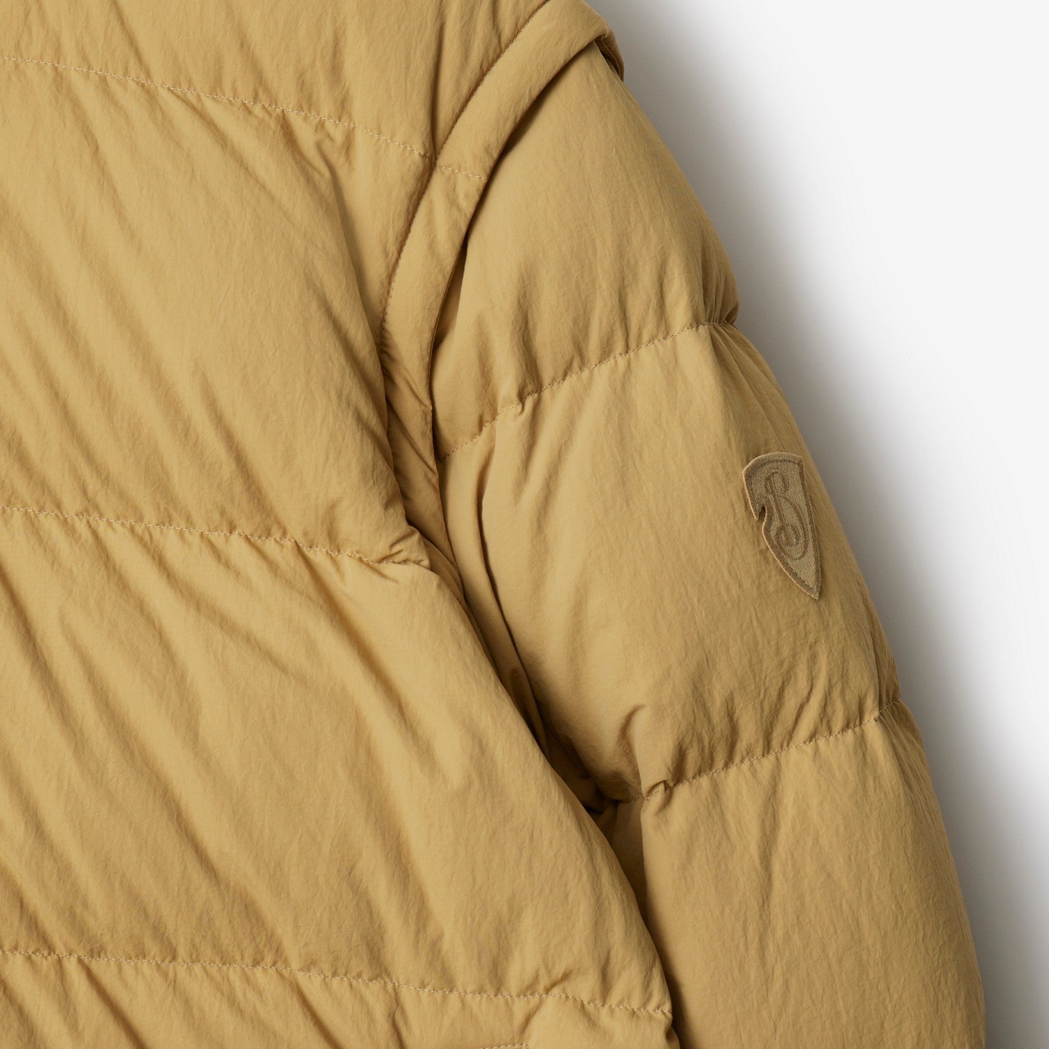 Detachable Sleeve Nylon Puffer Jacket - Flax