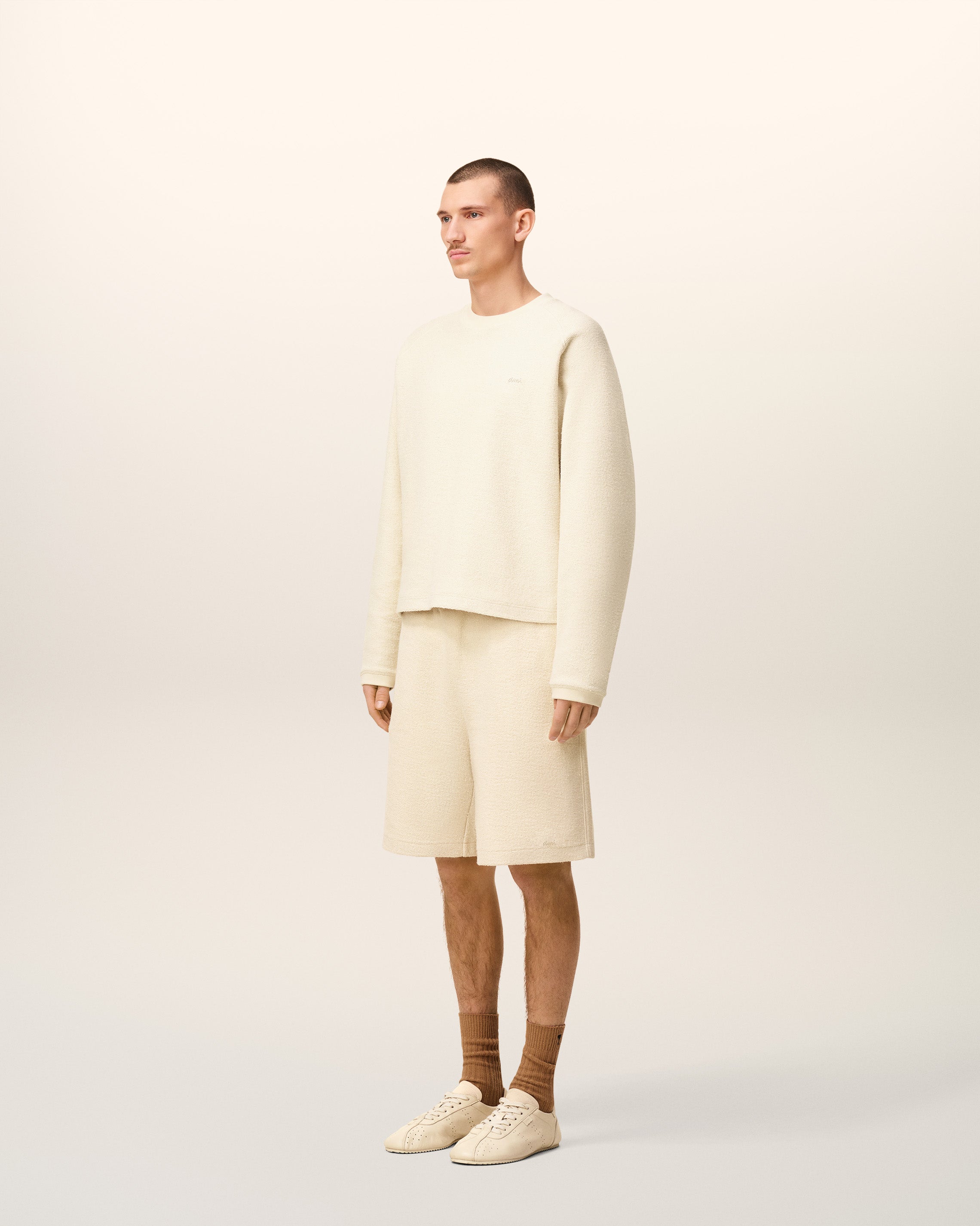 White Leather Raglan Sleeved Crewneck Sweatshirt IVORY
