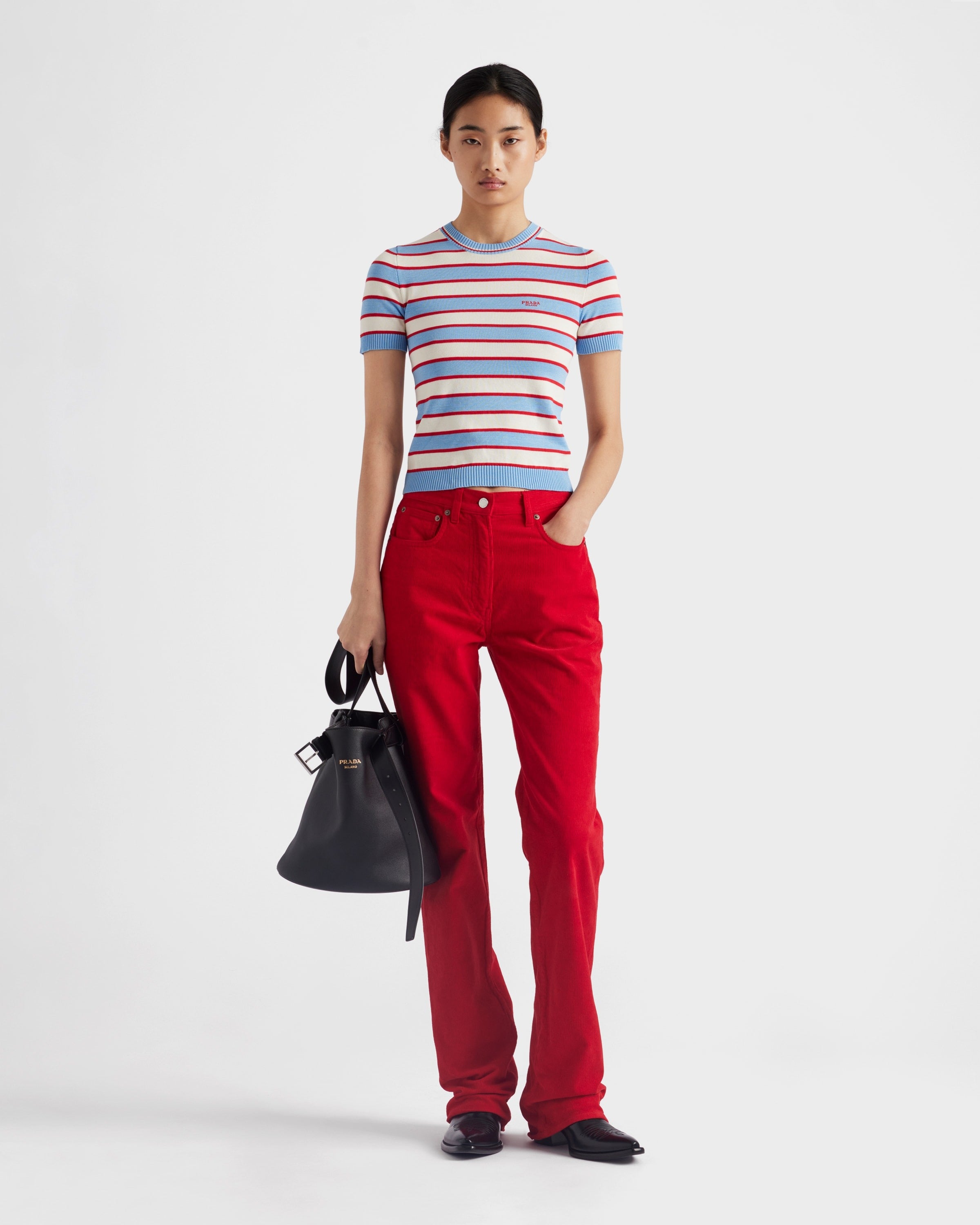 Striped crew-neck cotton sweater Blue/Natural