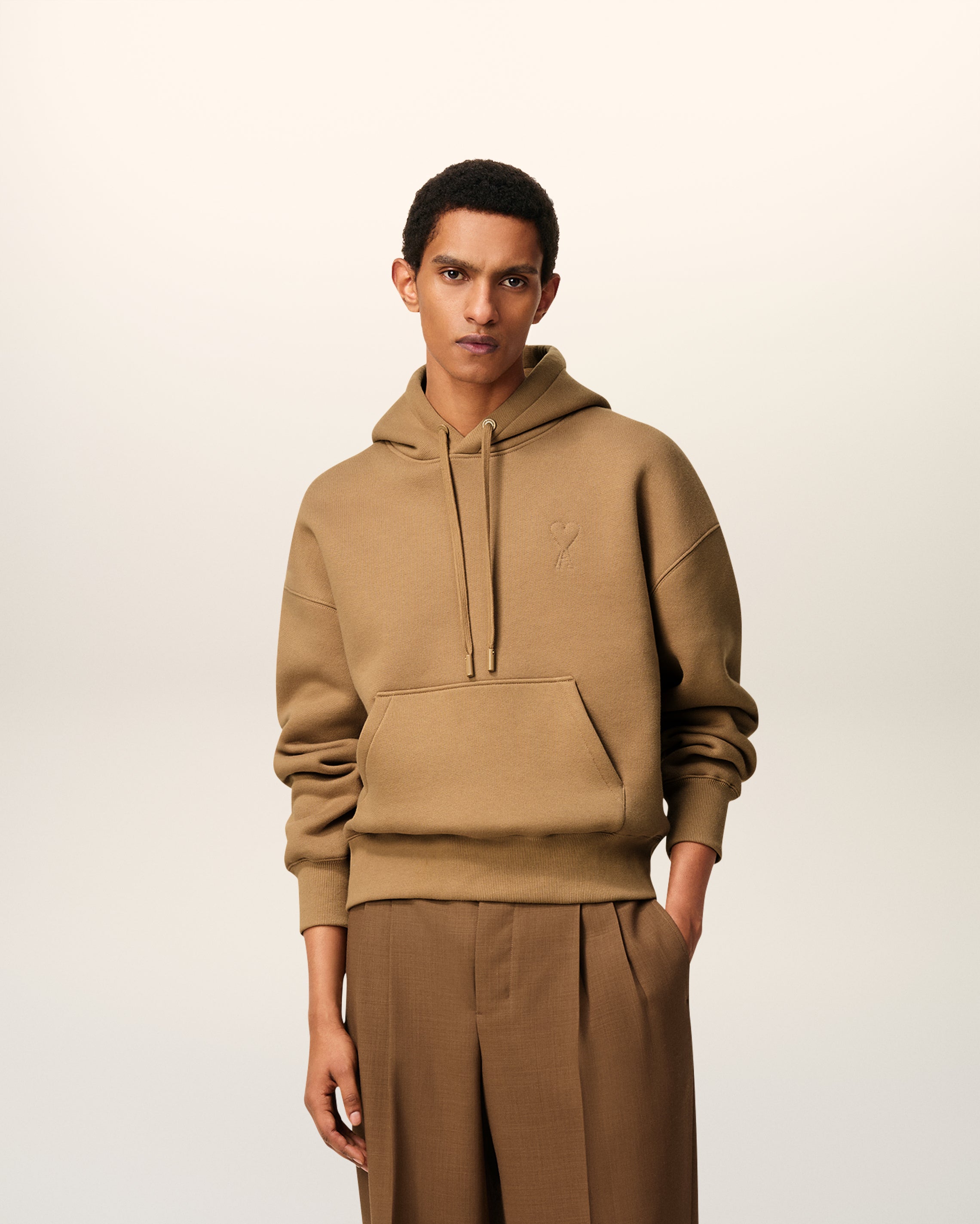 Brown Cotton Ami De Coeur Hoodie CAMEL