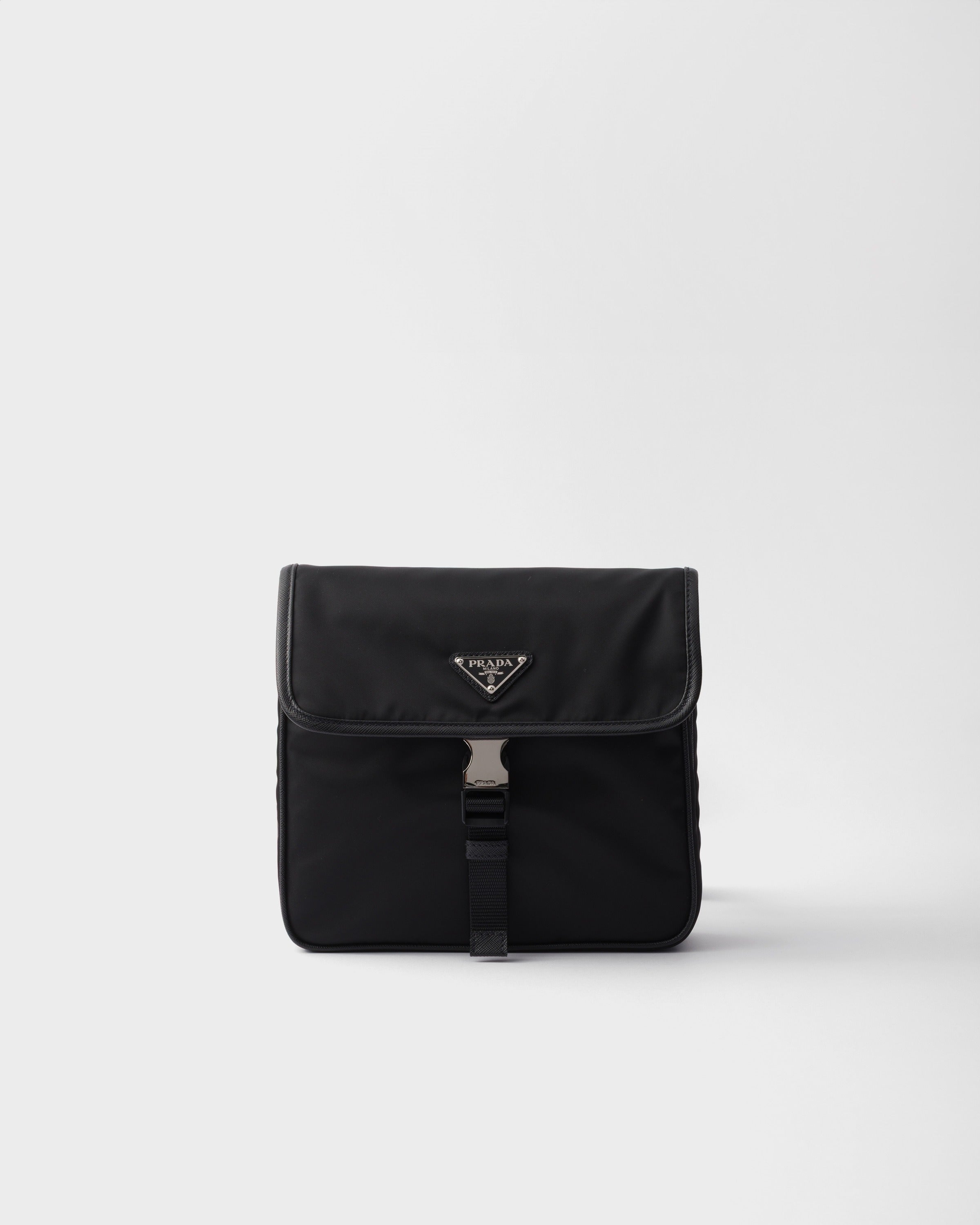 Re-Nylon and Saffiano leather shoulder bag Black