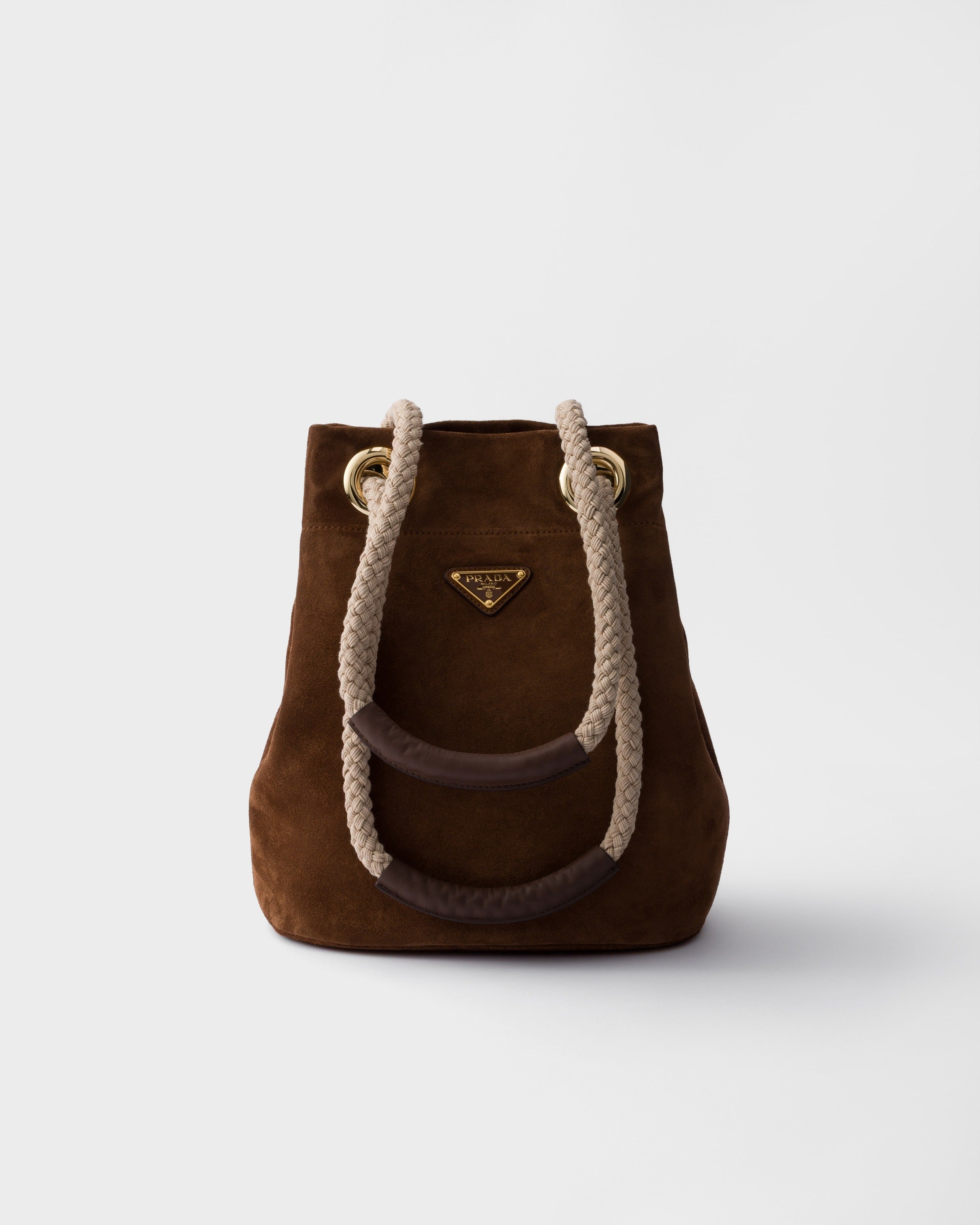 Small Prada Mariner suede bucket bag Cocoa Brown