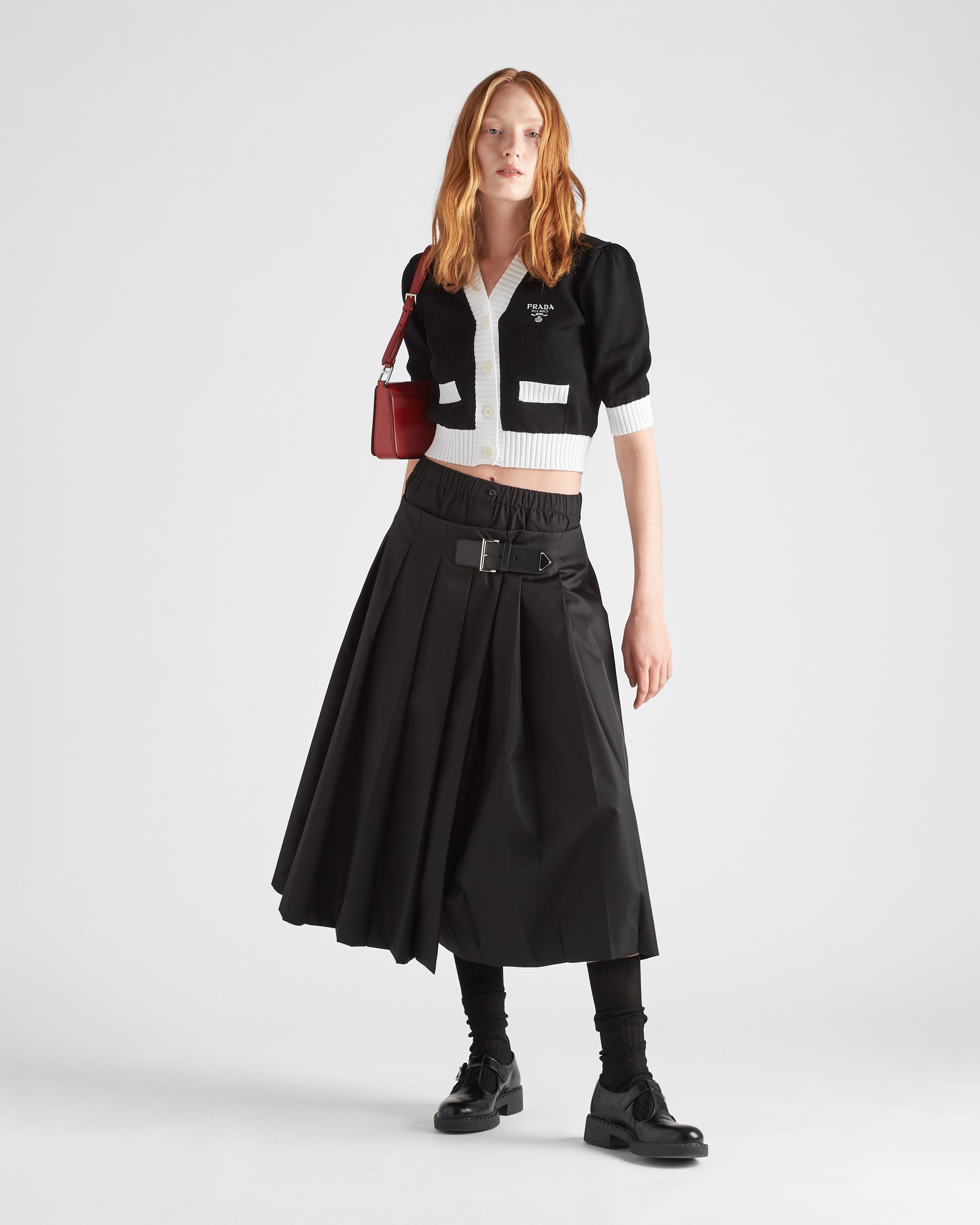 Cropped cotton cardigan Black/White