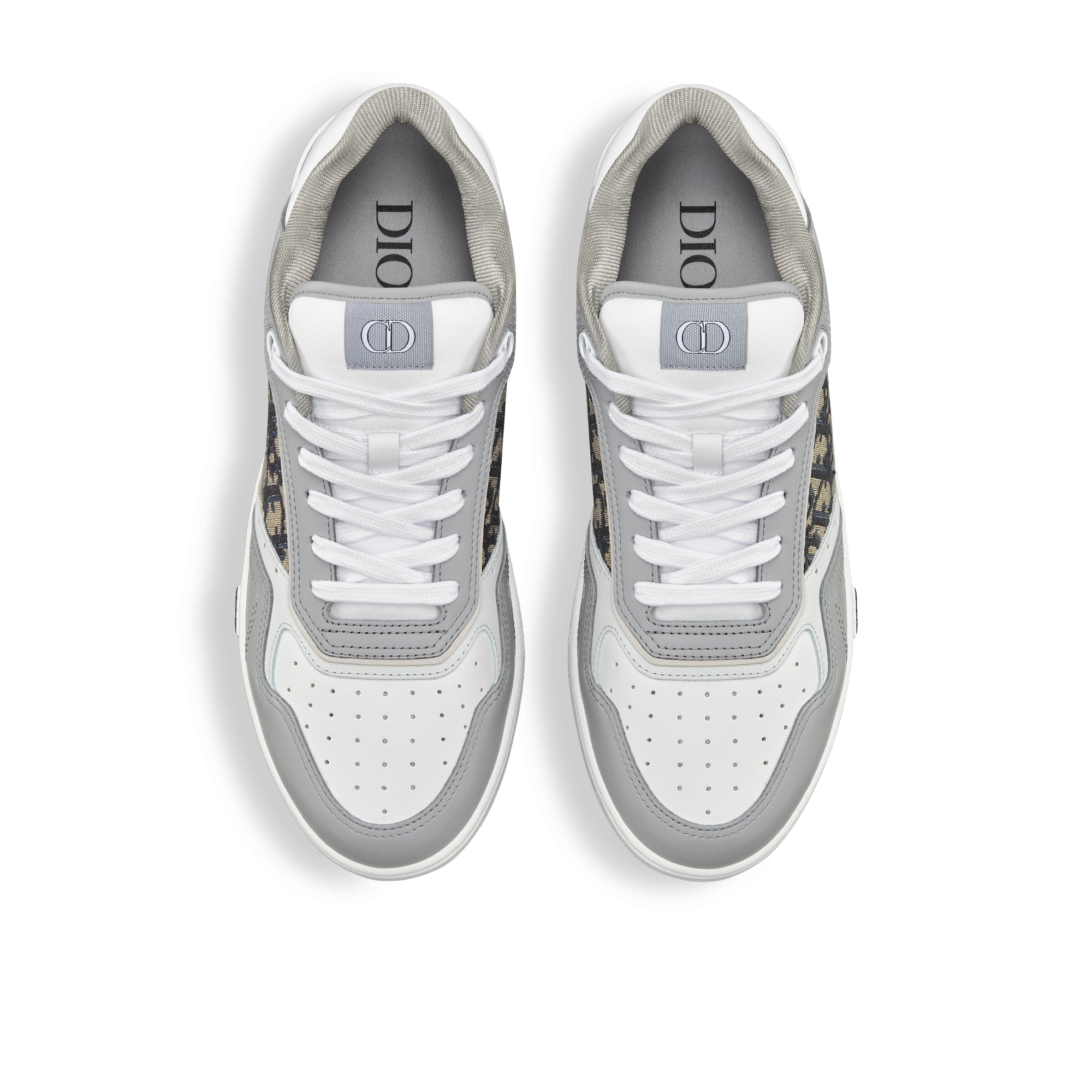 B27 Low-Top Sneaker - Gray and White Smooth Calfskin with Beige and Black Dior Oblique Jacquard