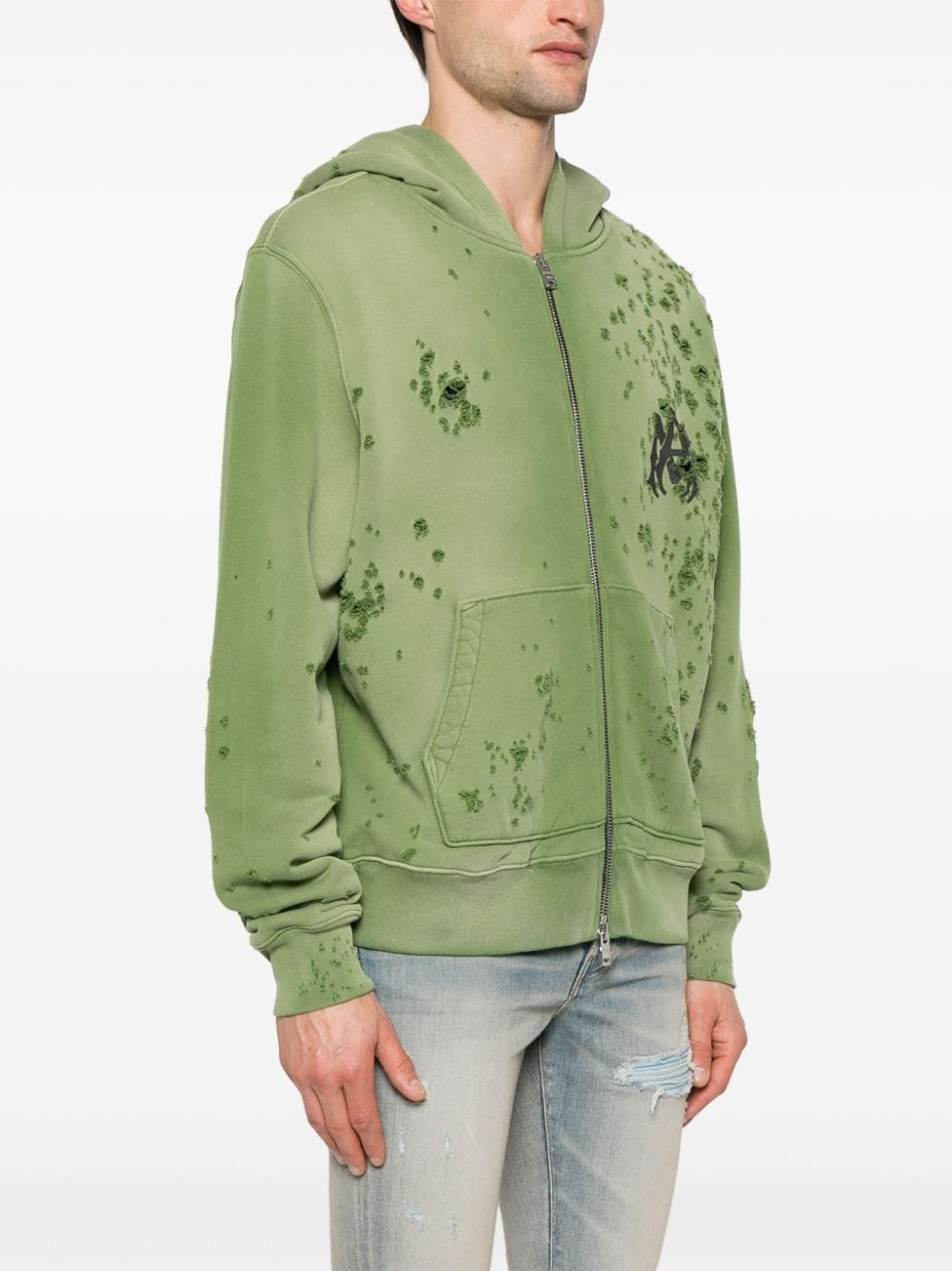 Logo-print distressed hoodie