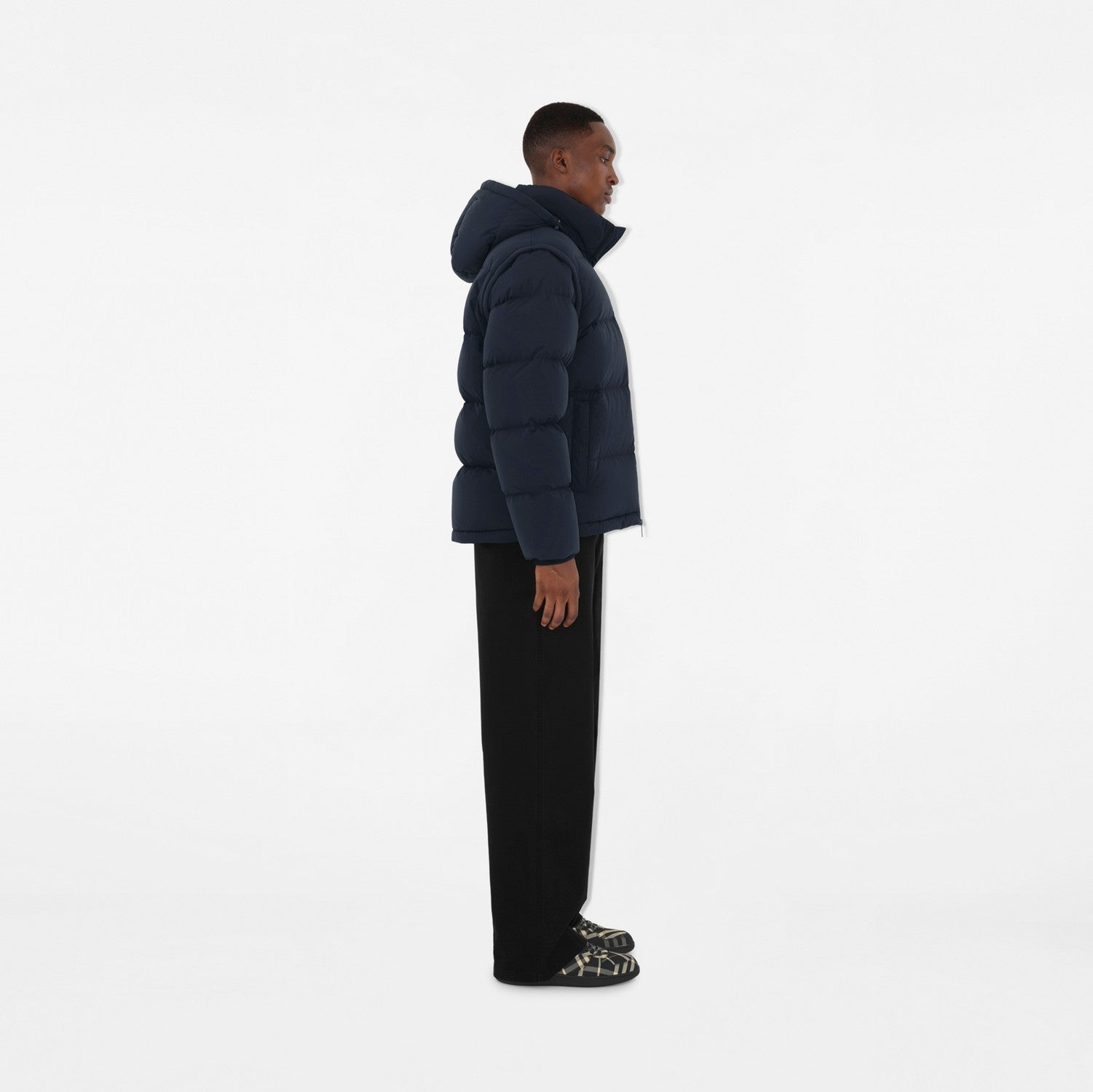 Detachable Sleeve Nylon Puffer Jacket - Navy/charcoal