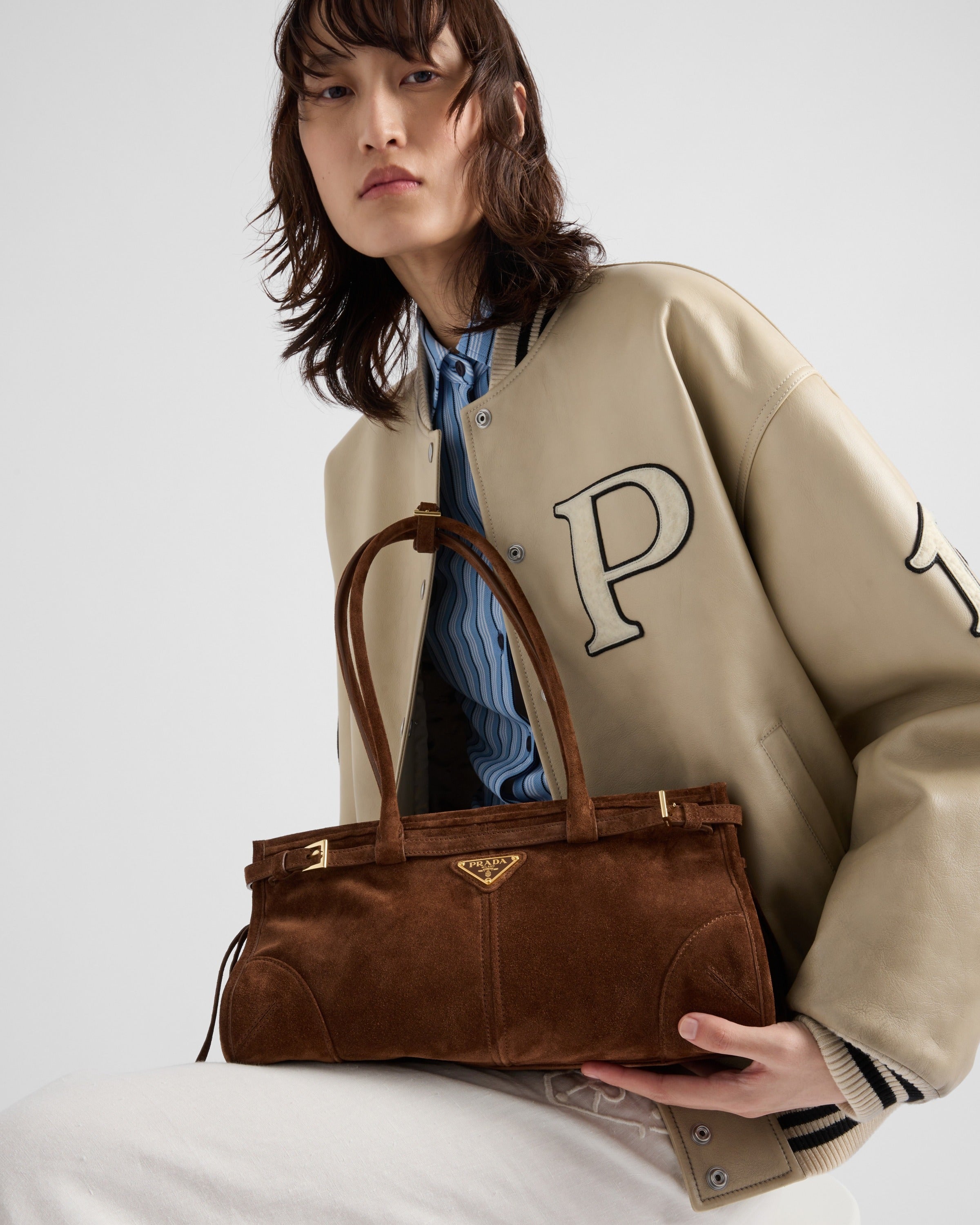 Prada Bonnie medium suede handbag Cocoa Brown